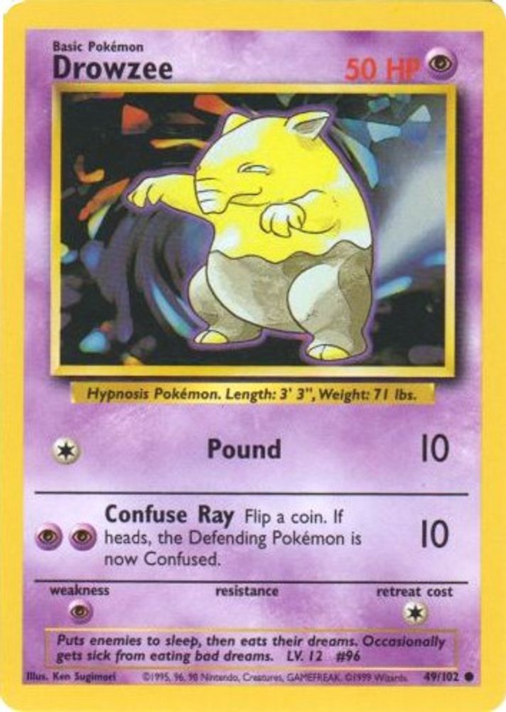 Drowzee - 49/102 Base Set Unlimited Common Pokemon - NM