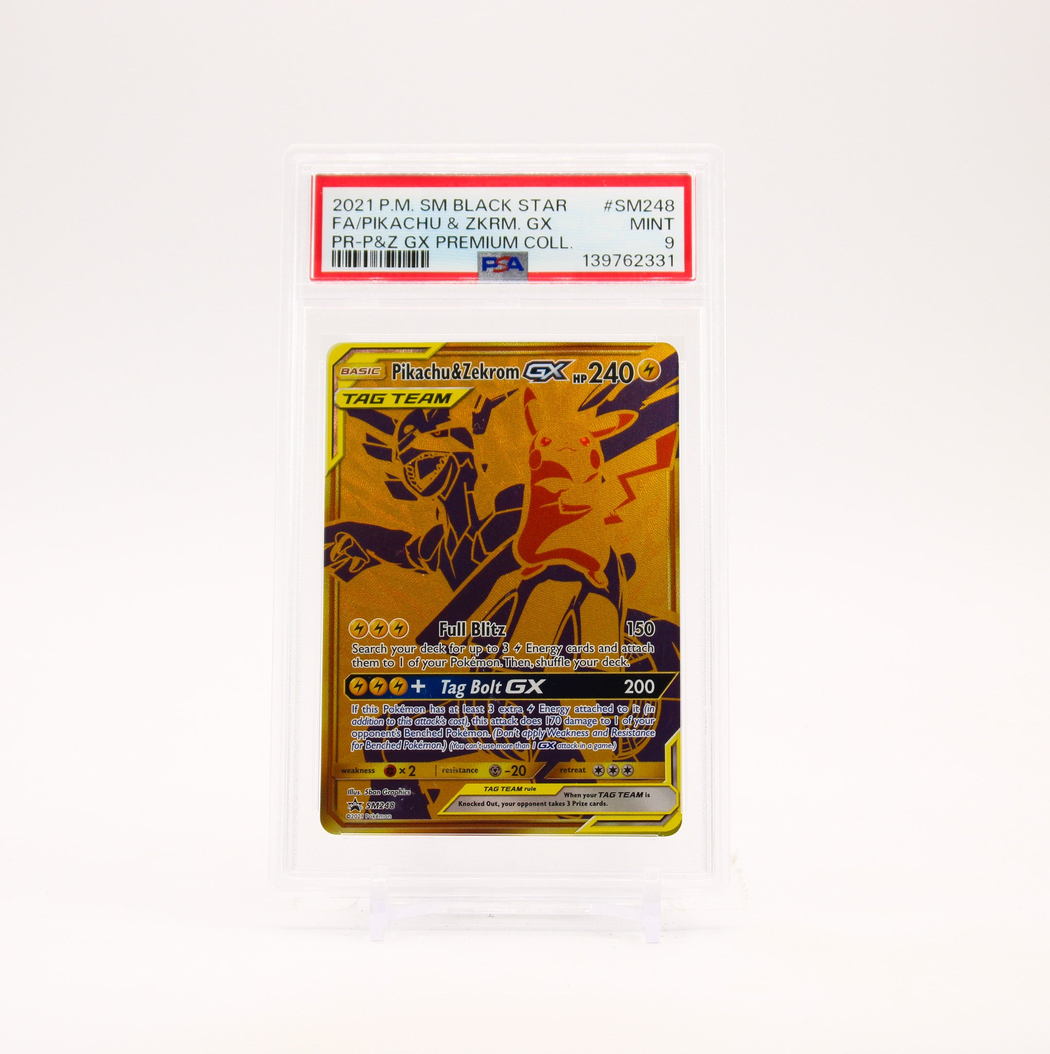 Pikachu & Zekrom GX - SM248 PSA 9 Black Star Promo Gold Pokemon - MINT