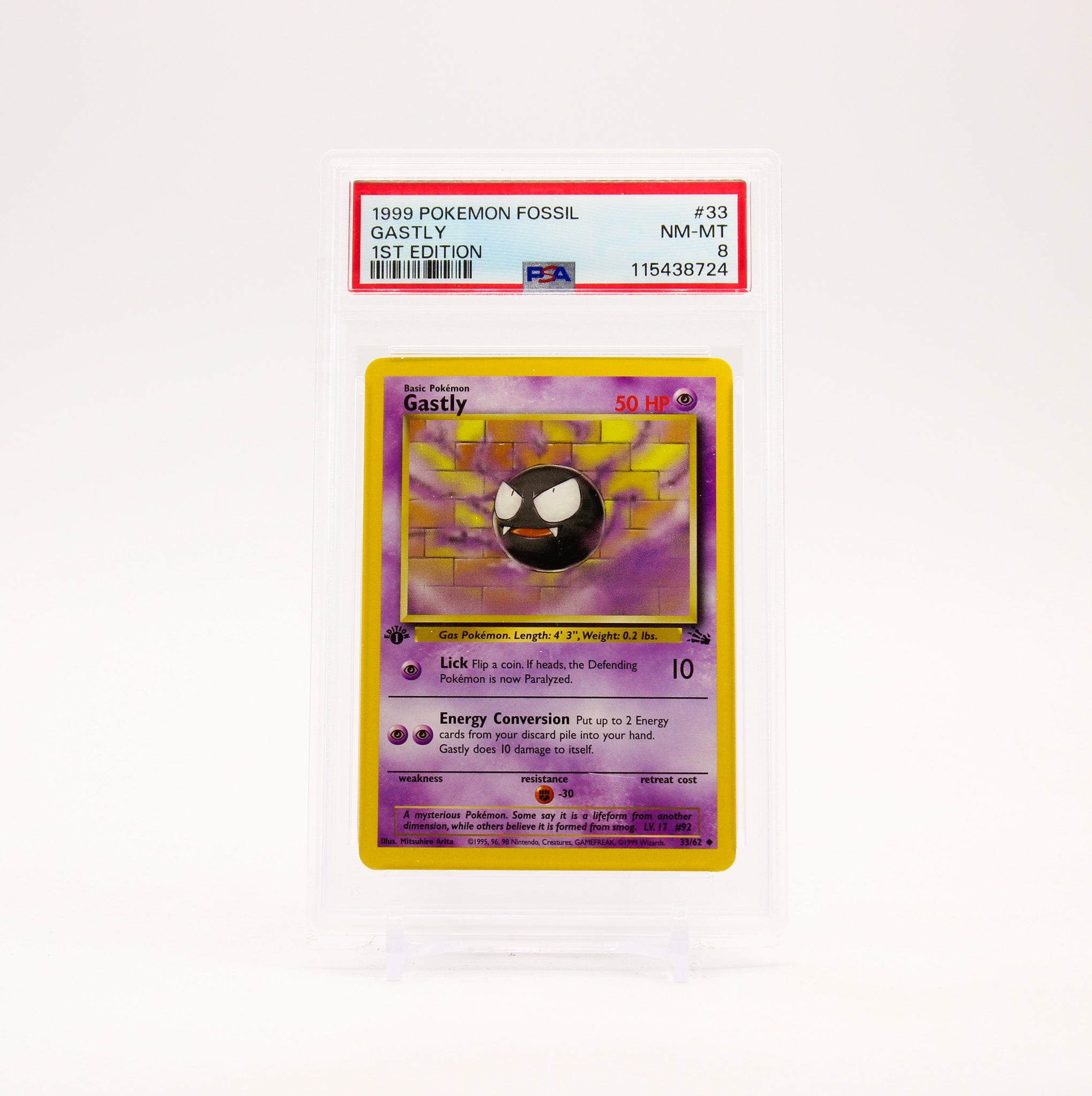 Gastly - 33/62 PSA 8 Fossil 1st Edition Uncommon Pokemon - NM/MINT