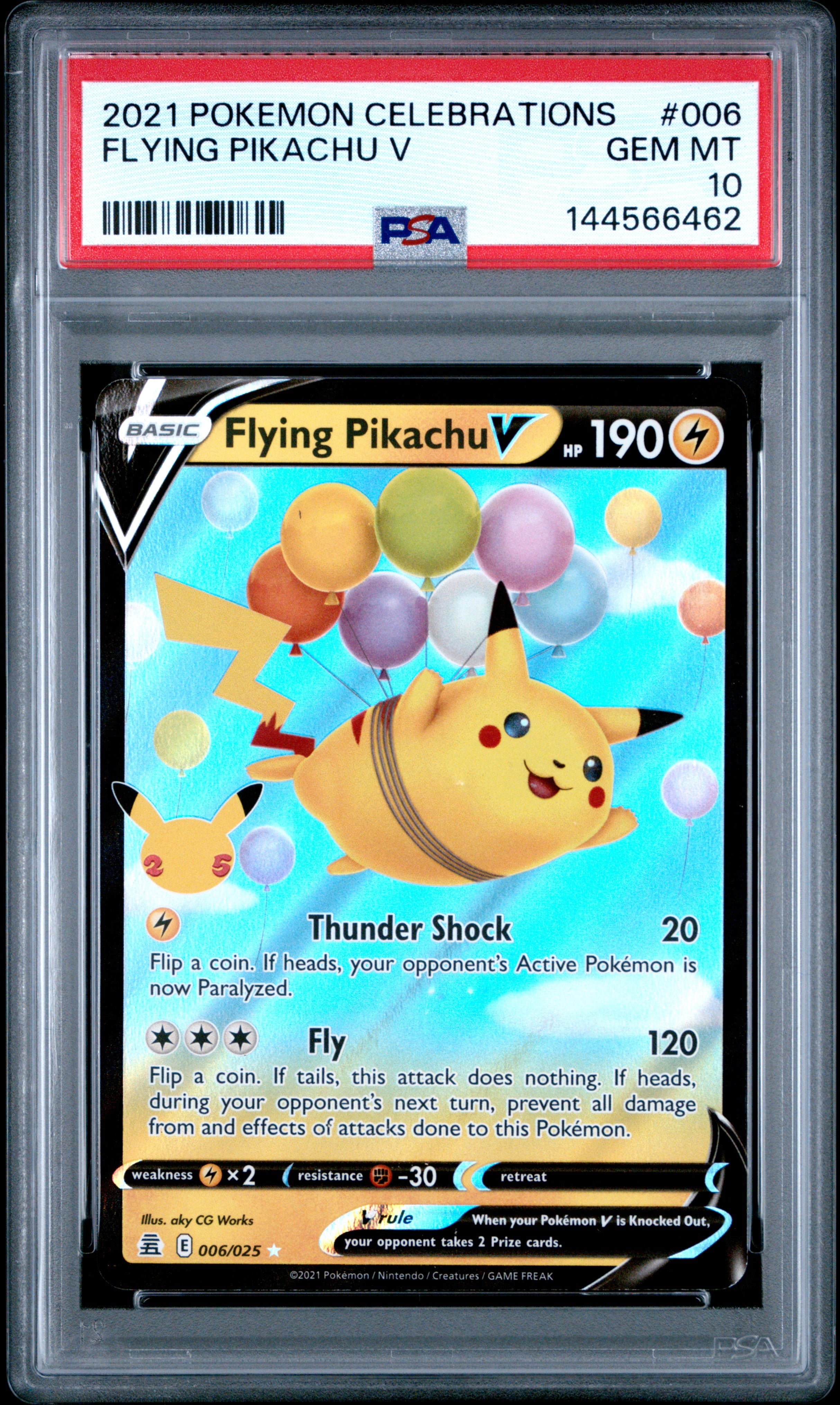 Flying Pikachu V - 006/025 PSA 10 Celebrations 25th Ultra Rare Pokemon CRACKED CASE - GEM MINT