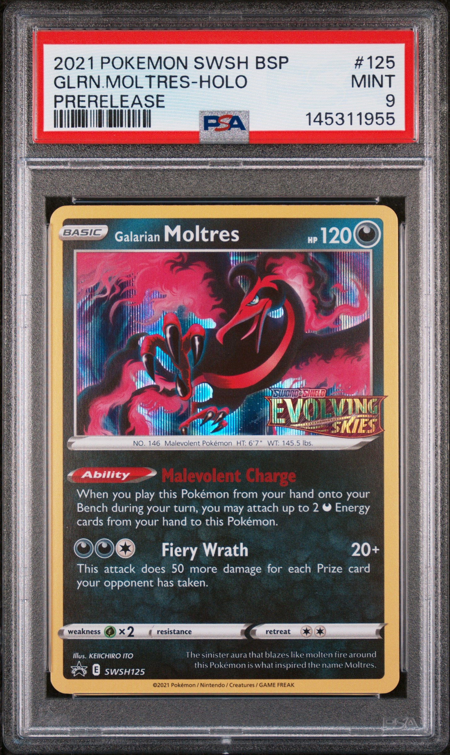 Galarian Moltres - 125 PSA 9 Black Star Prerelease Stamped Promo Pokemon - MINT