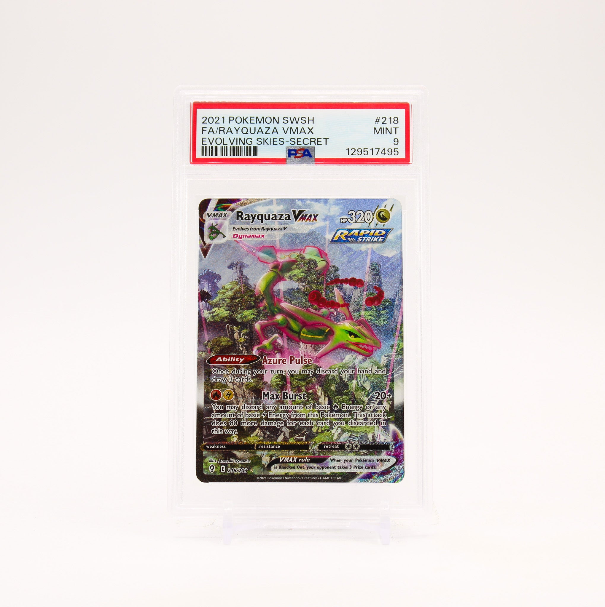 Rayquaza Vmax - 218/203 PSA 9 Evolving Skies Alternate Art Pokemon - MINT