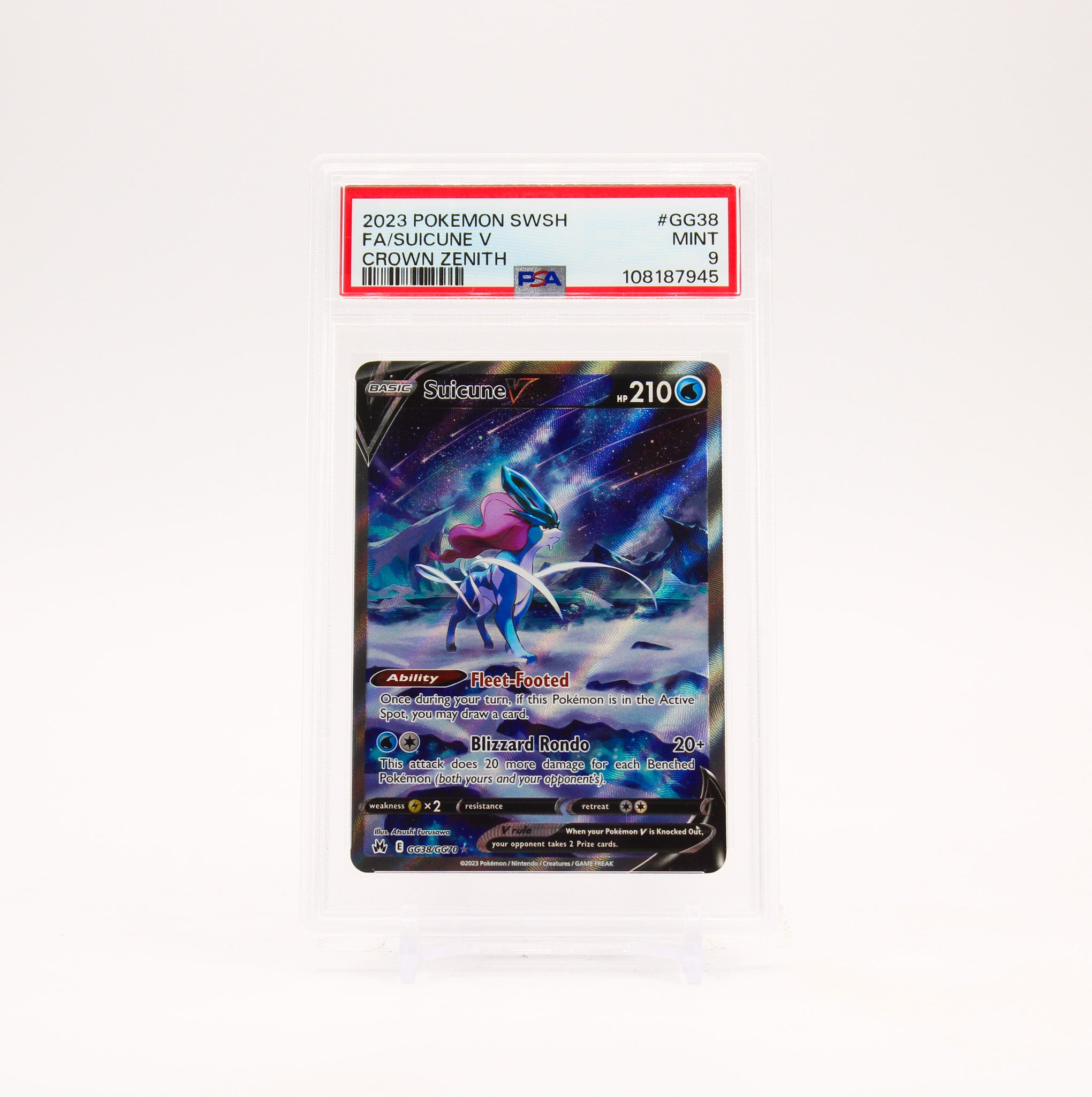 Suicune V - GG38/GG70 PSA 9 Crown Zenith Gallery Pokemon - MINT