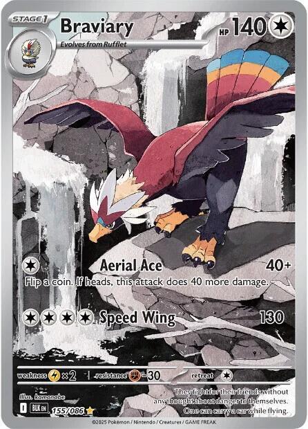 Braviary - 155/086 Black Bolt Illustration Rare Holo Pokemon - NM/MINT