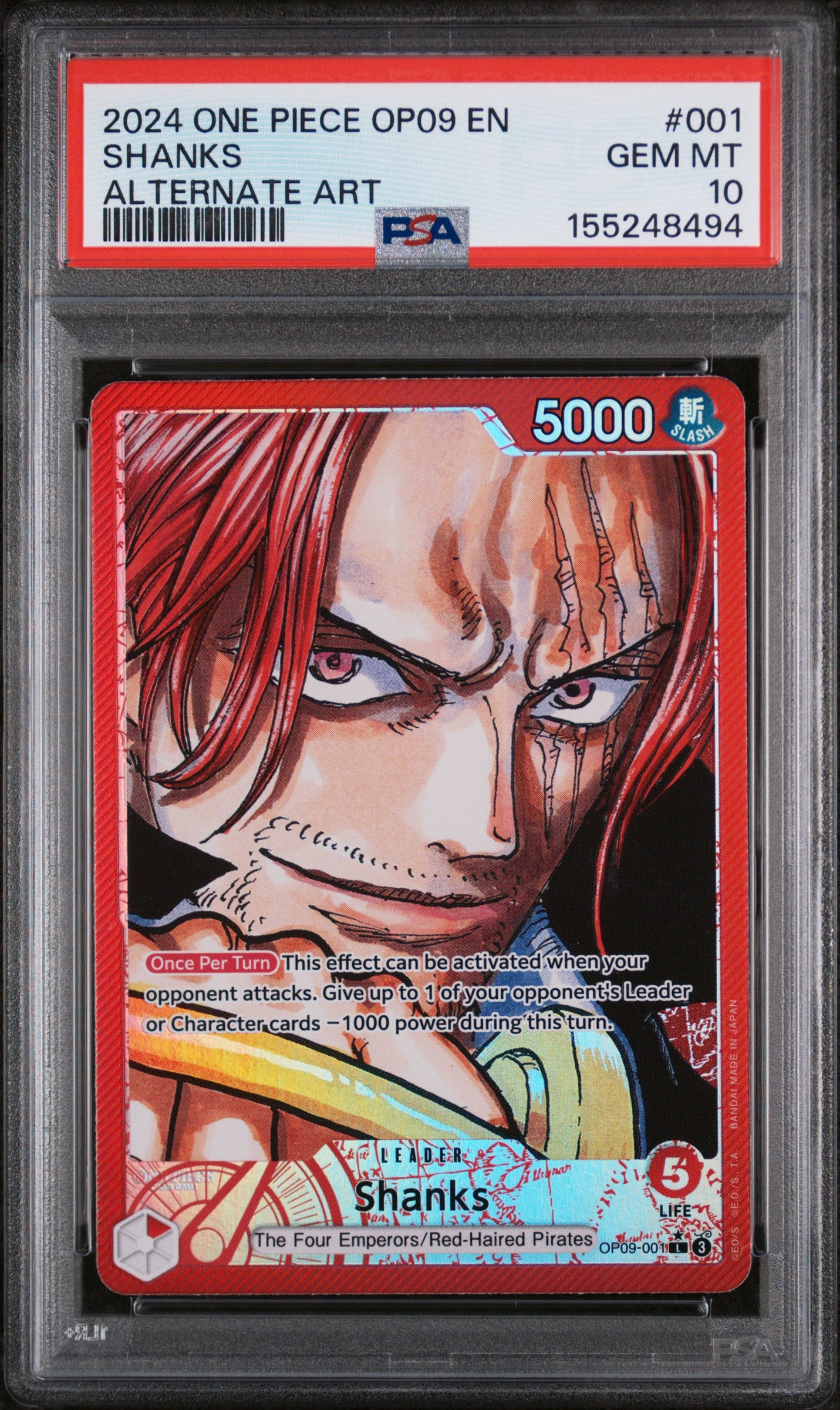 Shanks Parallel - OP09-001 PSA 10 Emperors In The New World One Piece - GEM MINT