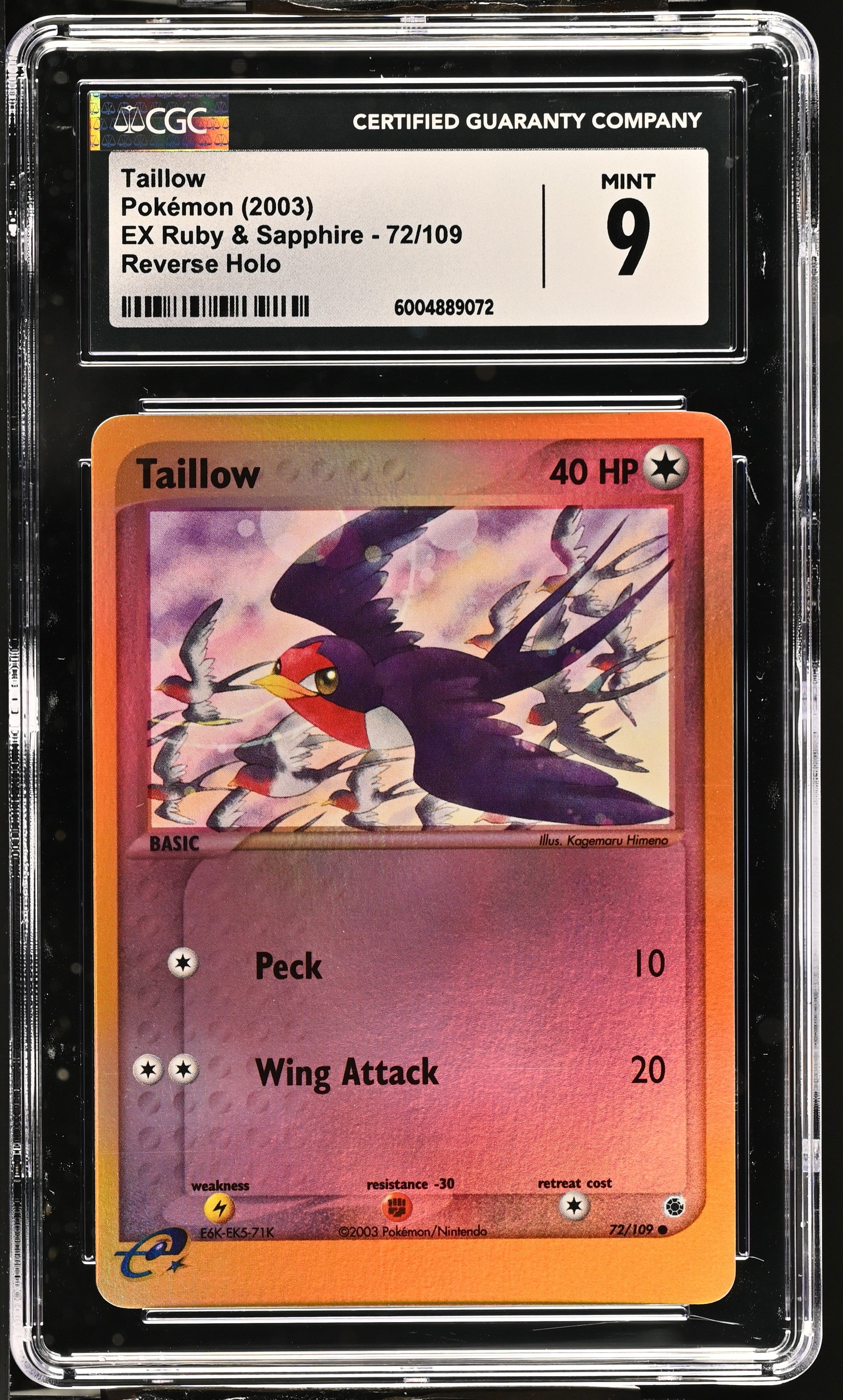 Taillow - 72/109 CGC 9 Ruby & Sapphire Reverse Holo Pokemon - MINT