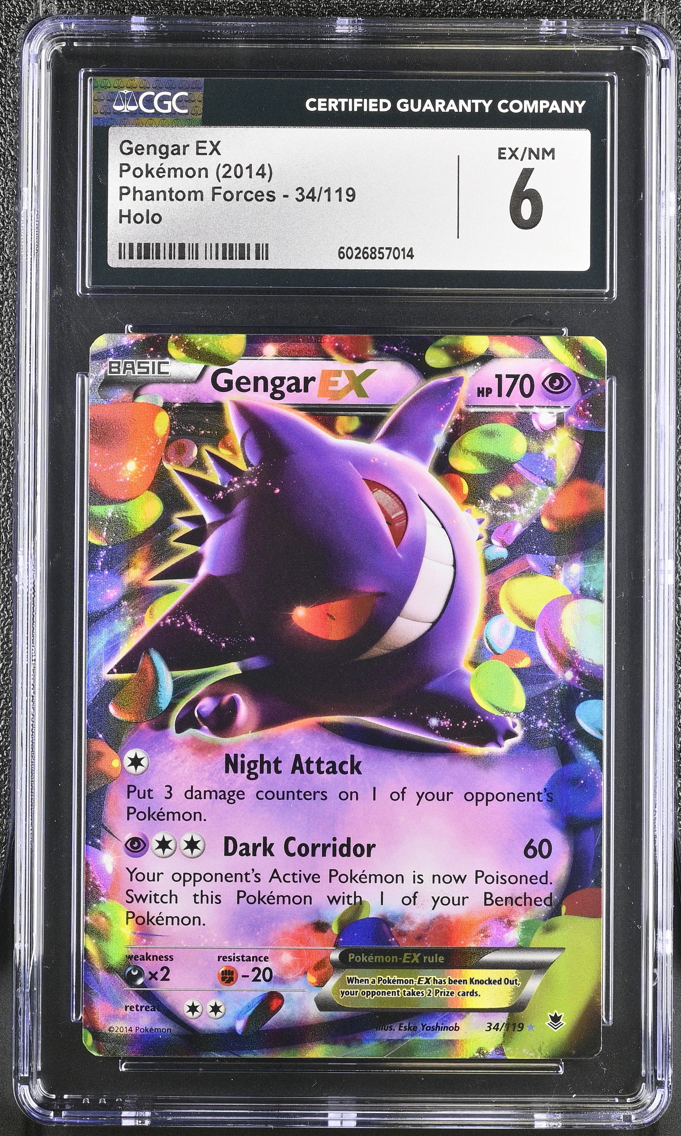 Gengar EX - 34/119 CGC 6 Phantom Forces Ultra Rare Pokemon SCUFFED CASE - EX/NM