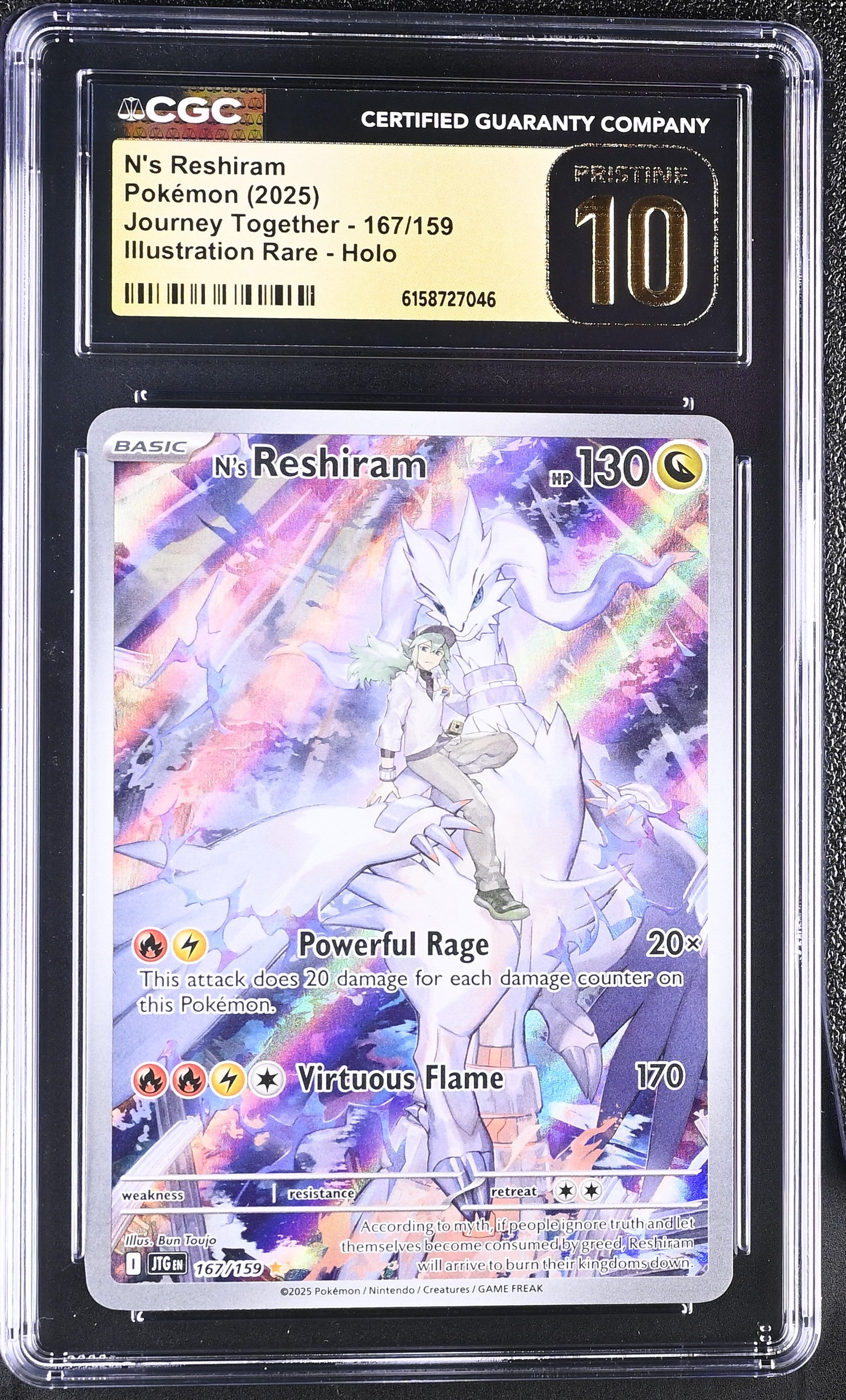 N's Reshiram - 167/159 CGC 10 Journey Together Illustration Rare Pokemon - PRISTINE