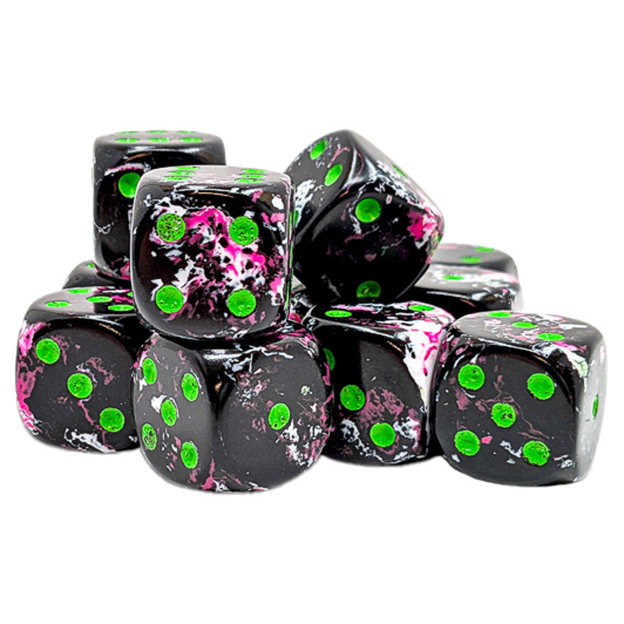 Chessex 16mm D6 Dice - Brush Paintball/Green (12 Count)