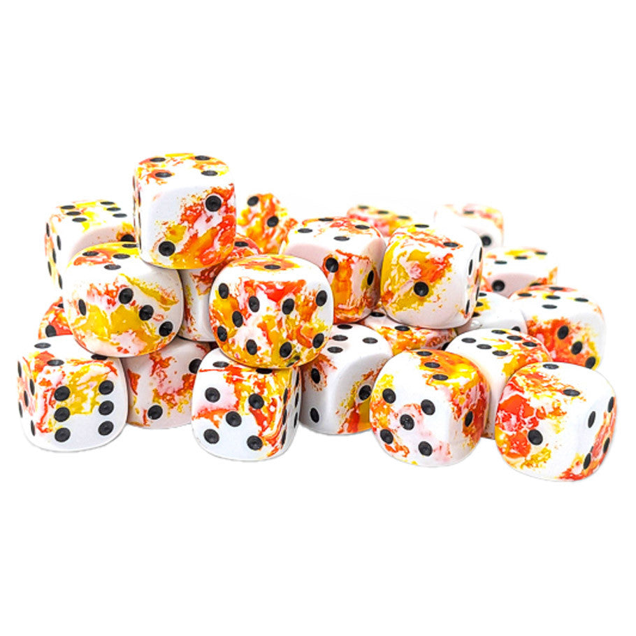 Chessex 12mm D6 Dice - Brush Sunrise/Black (36 Count)