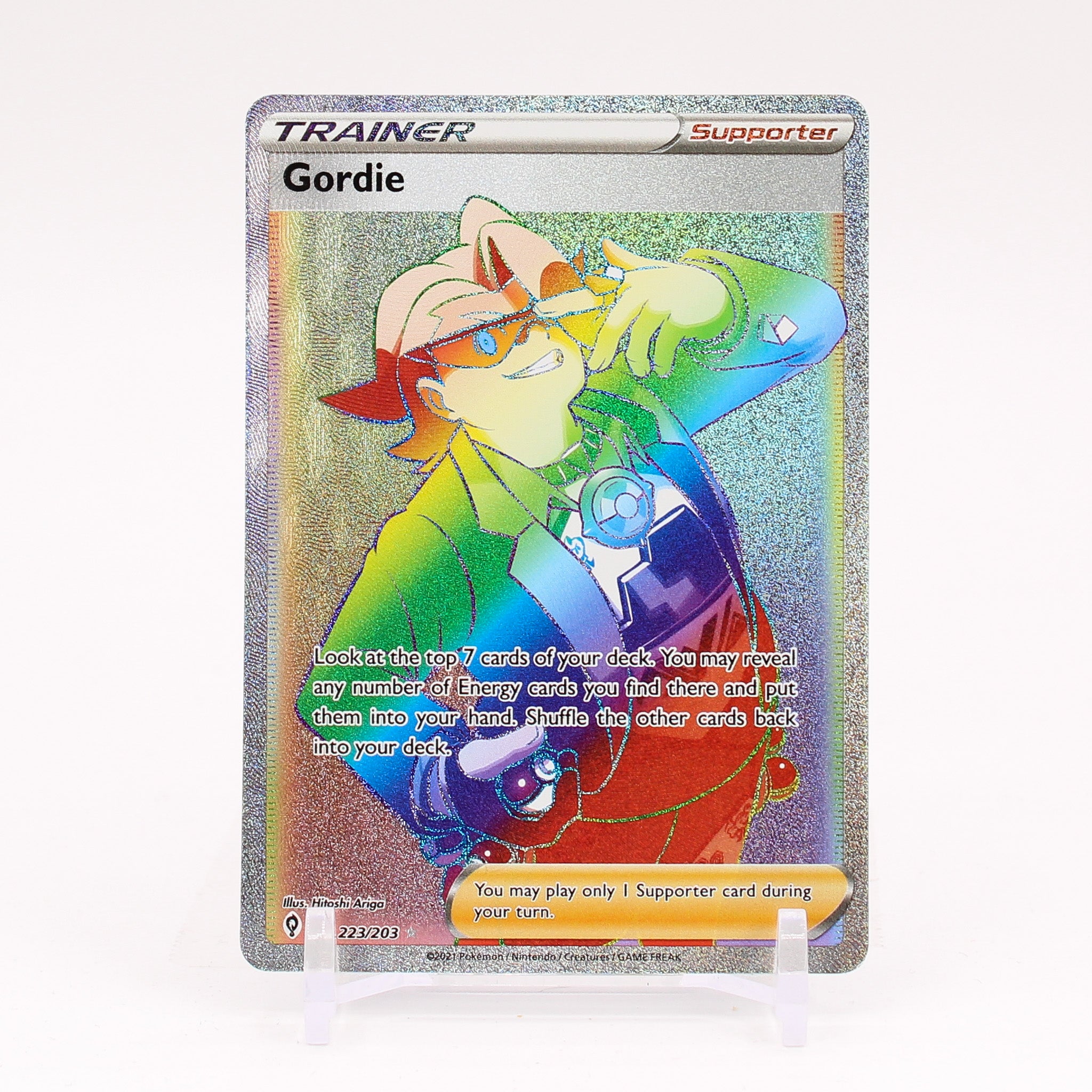 Gordie - 223/203 Evolving Skies SECRE RARE RAINBNOW Trainer - NM/MINT
