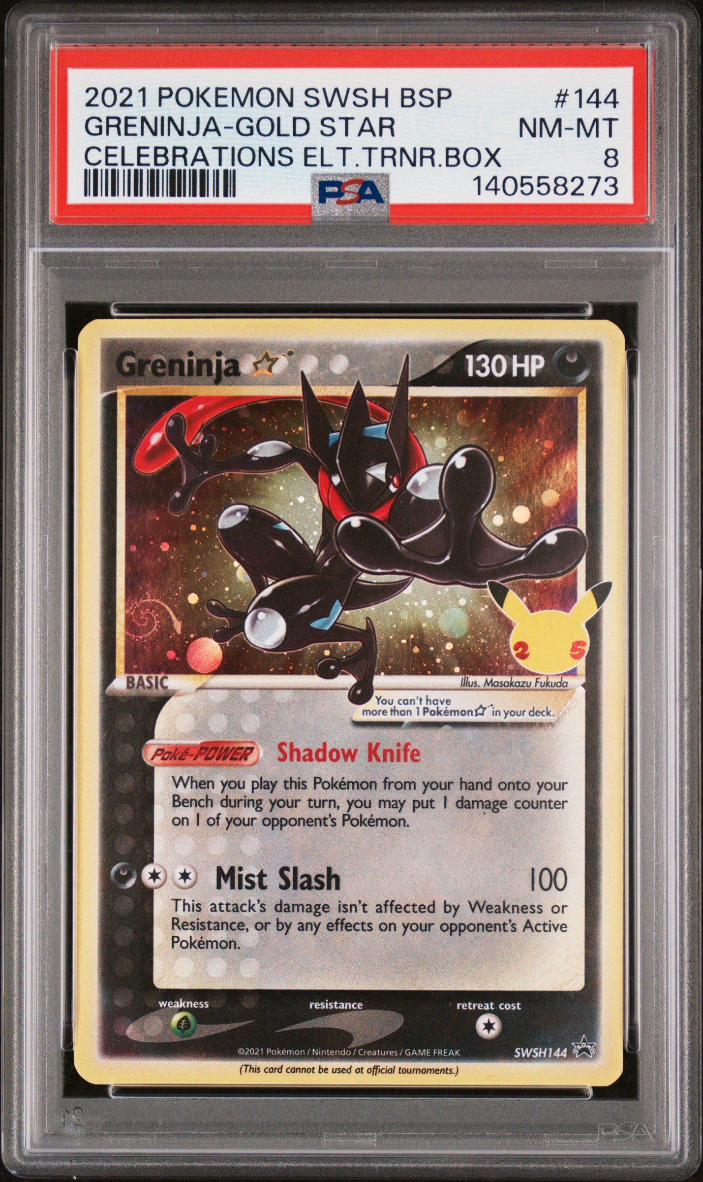 Greninja Gold Star - SWSH144 PSA 8 Celebrations ETB Promo SWIRL Pokemon - NM/MINT