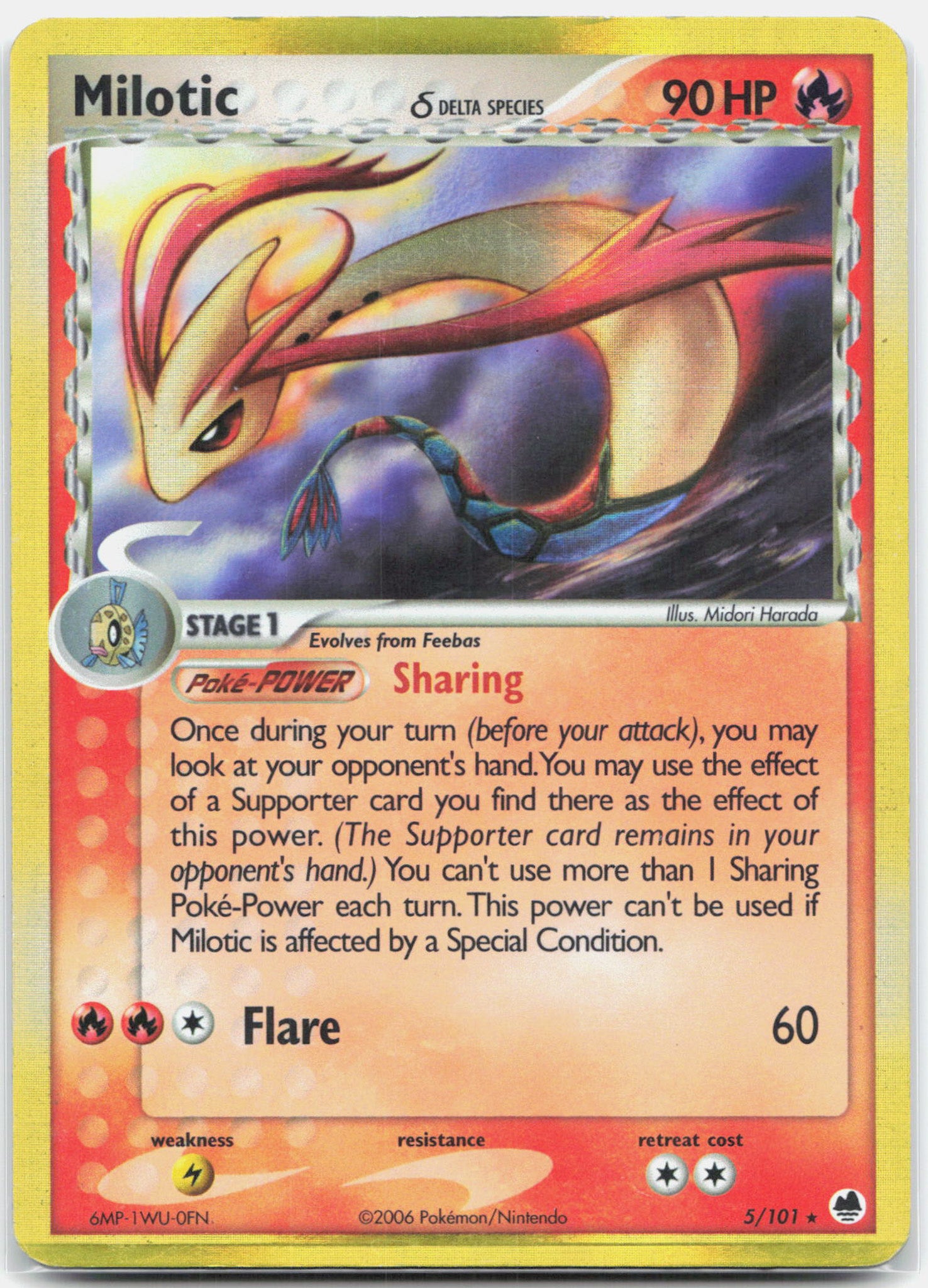 Milotic - 5/101 Dragon Frontiers Holo Rare Pokemon - MP/HP