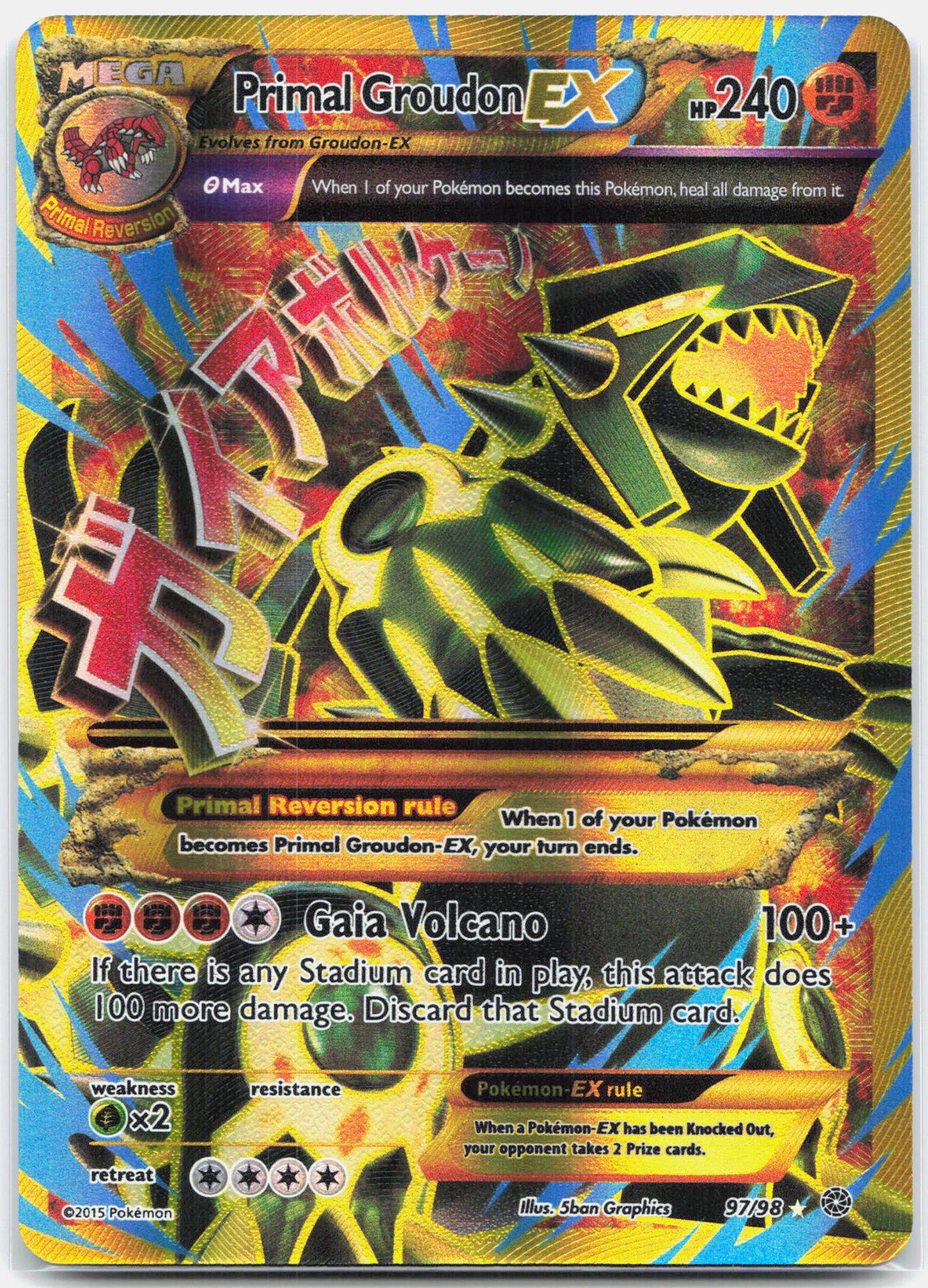 Primal Groudon EX - 97/98 Ancient Origins Shiny Gold Full Art Pokemon - NM/LP