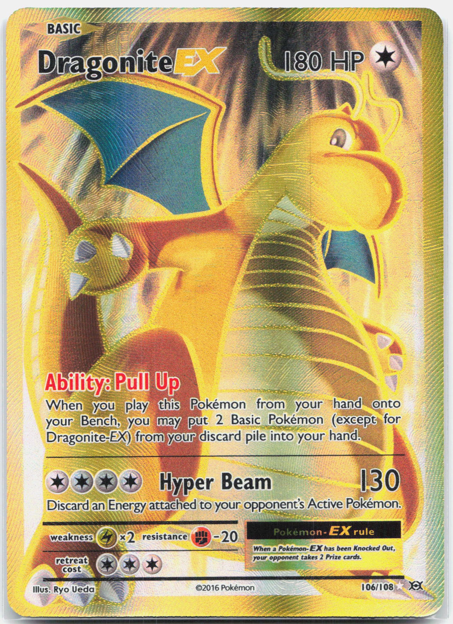 Dragonite EX - 106/108 Evolutions Full Art Gold Pokemon - NM/LP