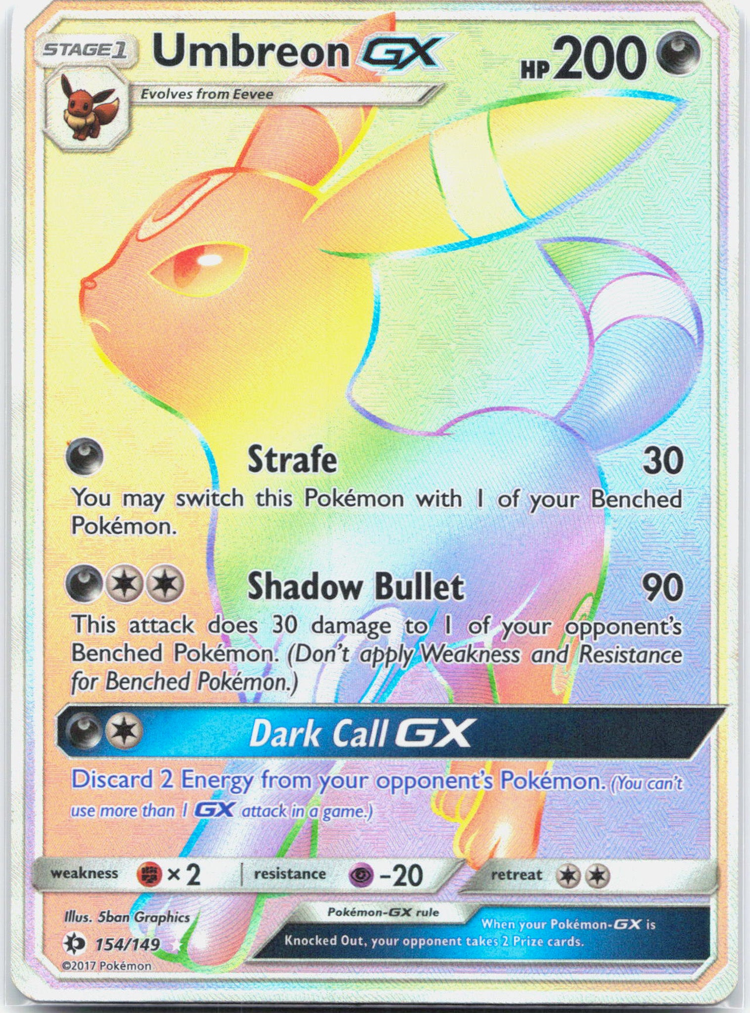 Umbreon GX - 154/149 Sun & Moon Rainbow Pokemon - NM/LP