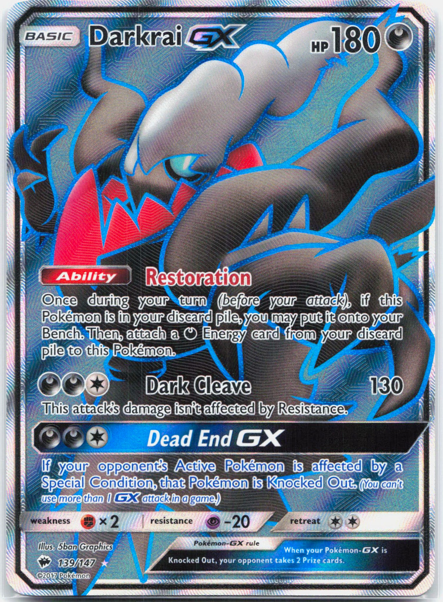 Darkrai GX - 139/147 Burning Shadows Full Art Pokemon - LP