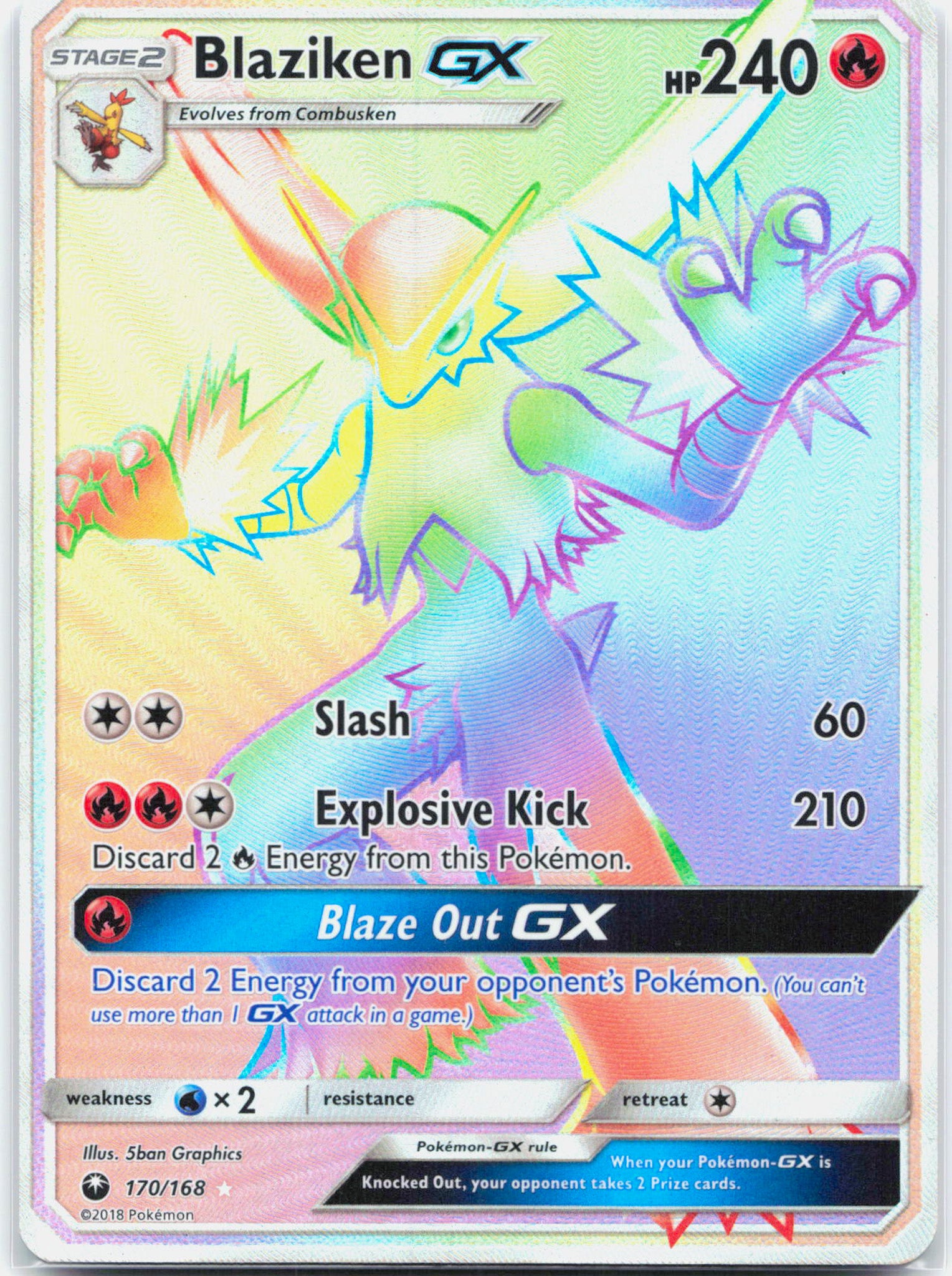 Blaziken GX - 170/168 Celestial Storm Rainbow Pokemon - NM