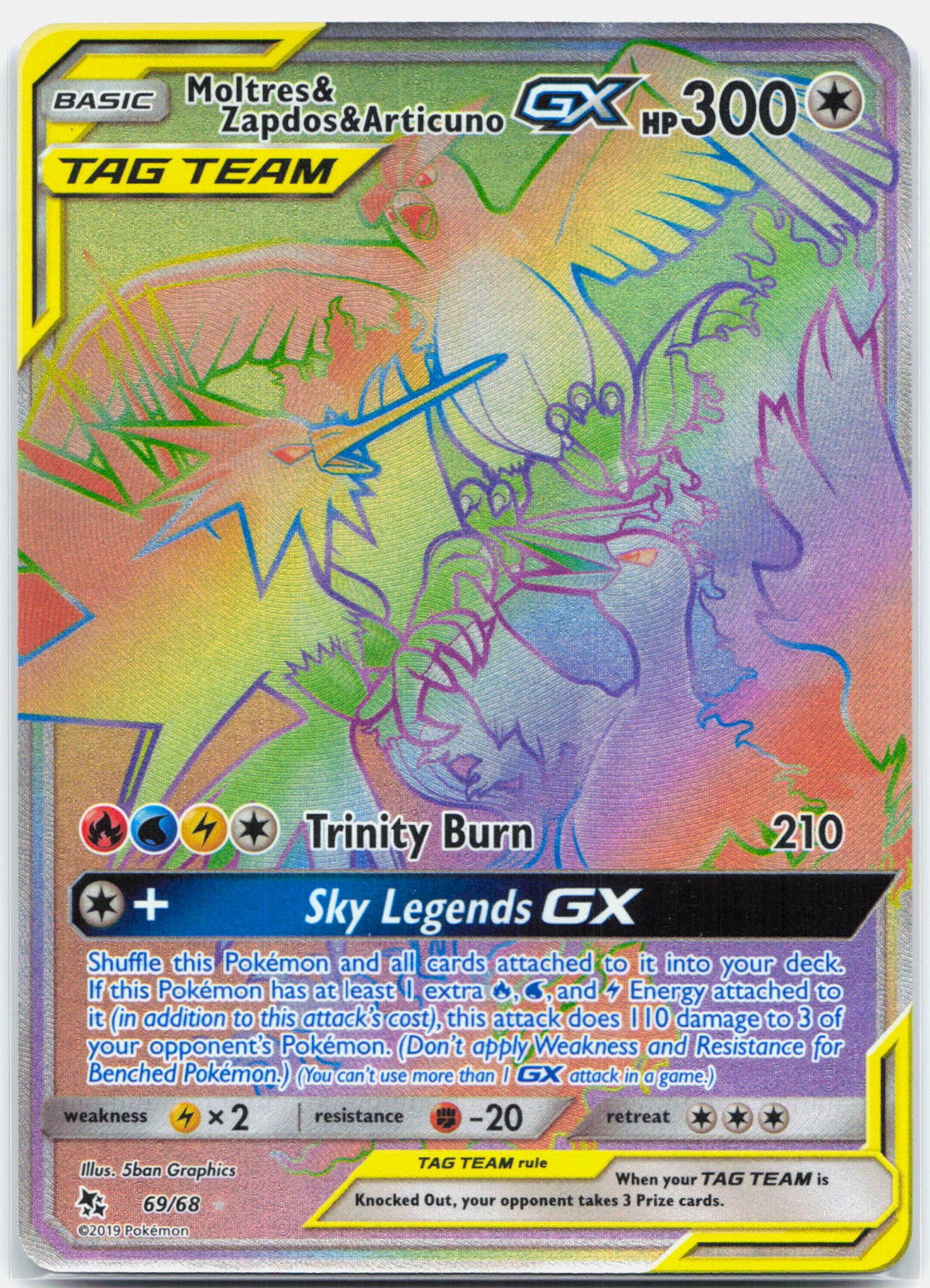 Moltres & Zapdos & Articuno GX - 69/68 Hidden Fates Rainbow Pokemon - NM