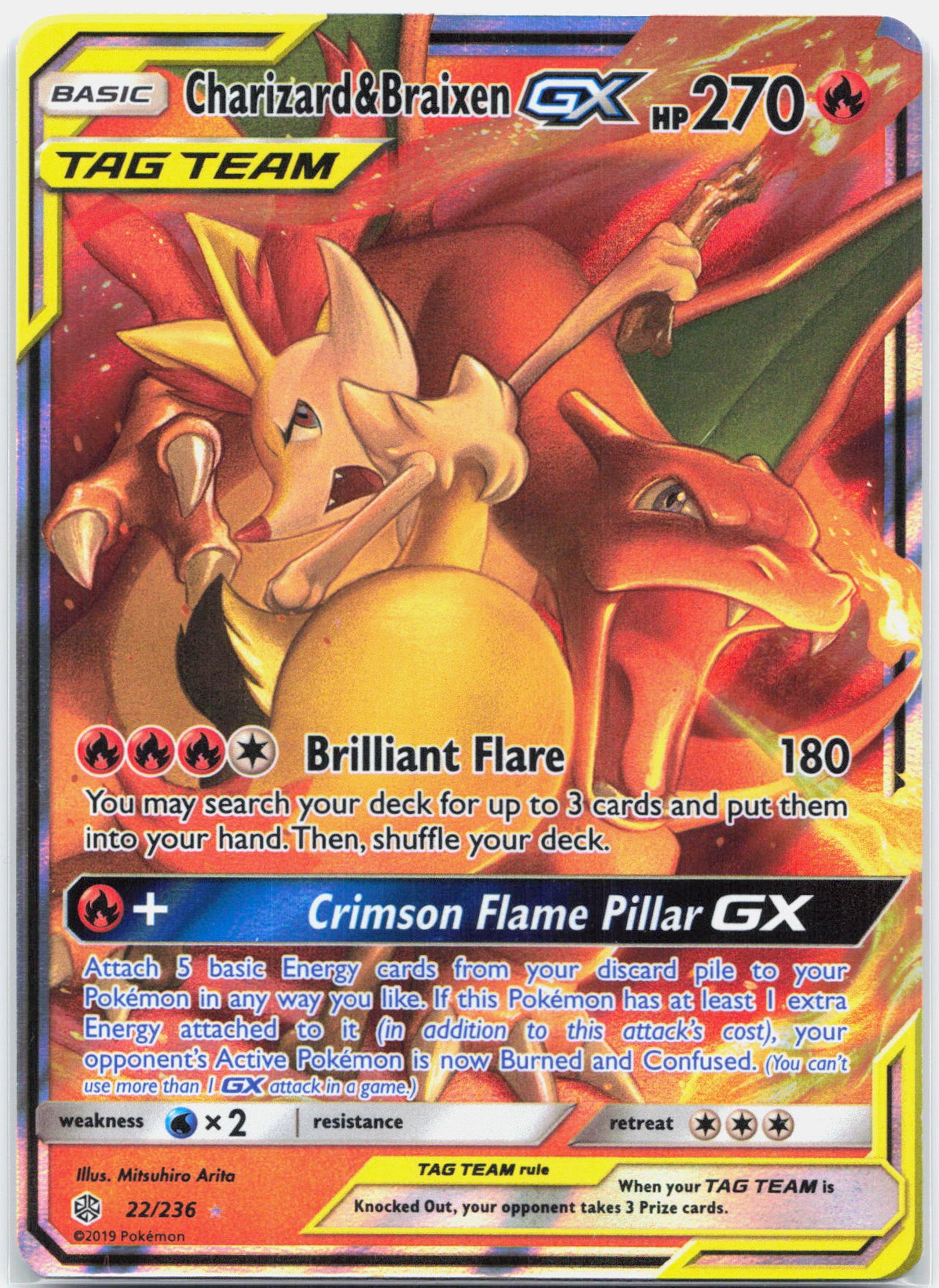 Charizard & Braixen GX - 22/236 Cosmic Eclipse Ultra Rare Pokemon - NM