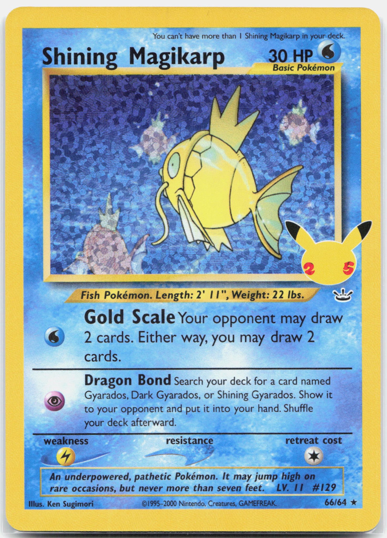 Shining Magikarp - 66/64 Celebrations 25th Anniversary Holo Rare Pokemon - NM