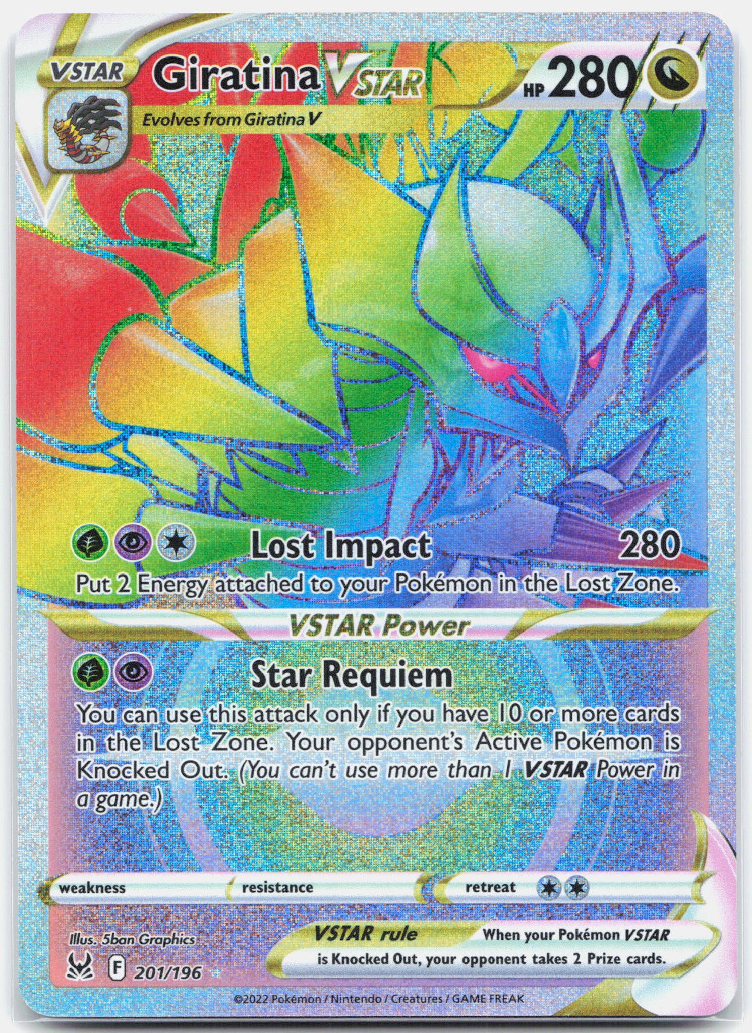 Giratina Vstar - 201/196 Lost Origin Rainbow Pokemon - NM