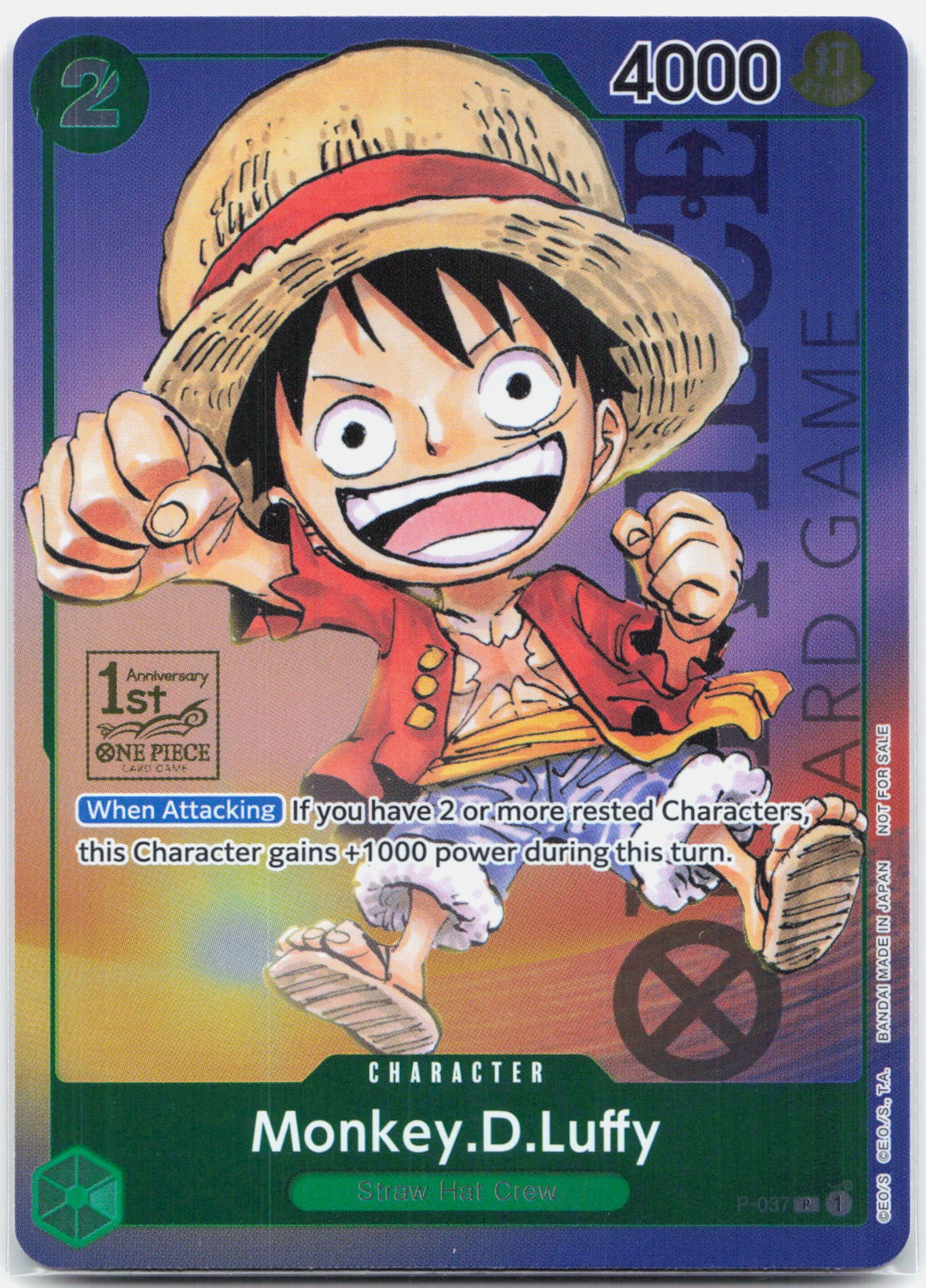Monkey.D.Luffy 1st Anniversary Tournament - P-037 Promo One Piece - NM/MINT