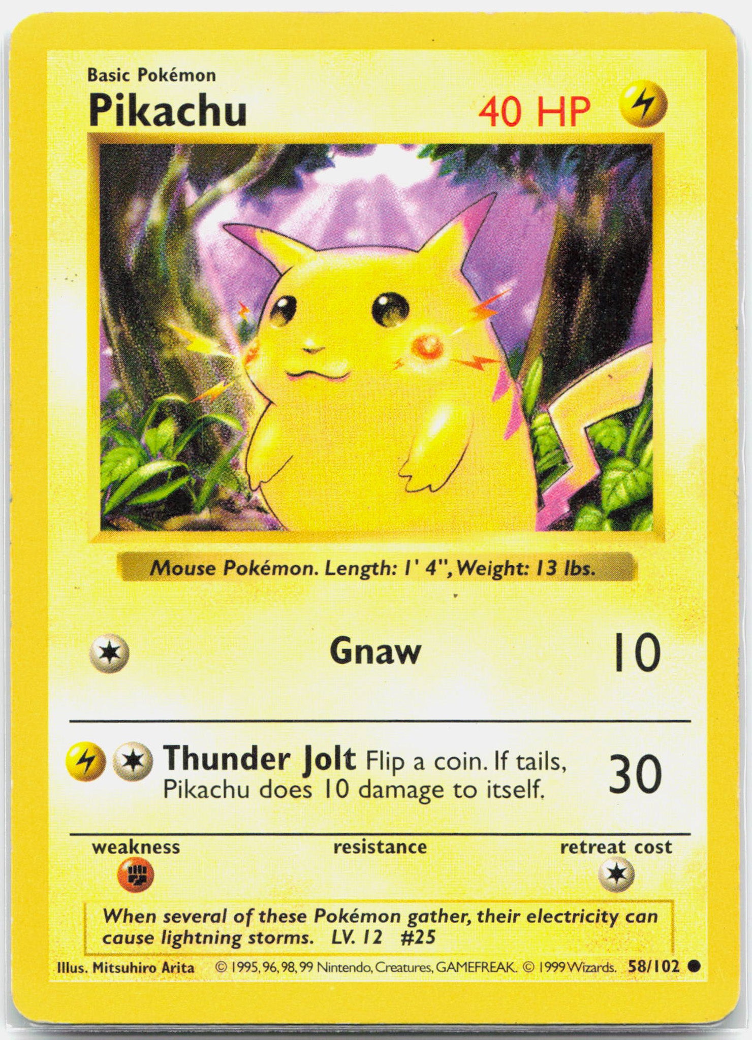 Pikachu - 58/102 Base Set Shadowless RED CHEEKS Pokemon - LP/MP