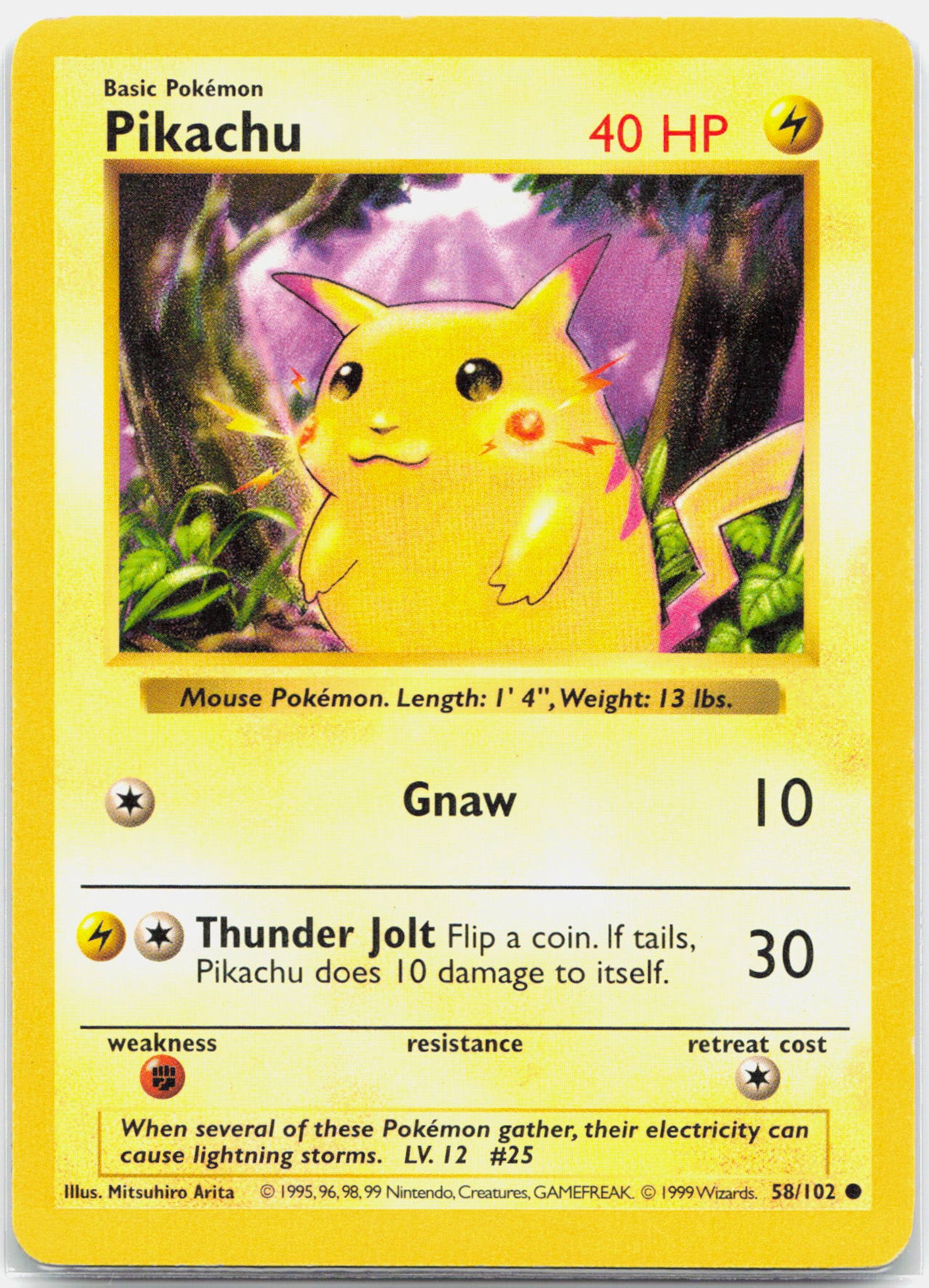 Pikachu - 58/102 Base Set Shadowless RED CHEEKS Pokemon - MP