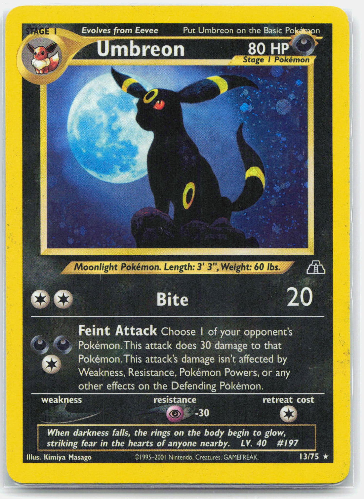 Umbreon - 13/75 Neo Discovery Unlimited Holo Rare SWIRL Pokemon - MP