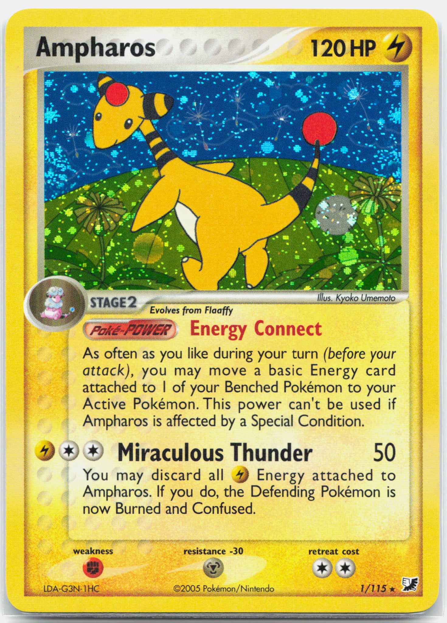 Ampharos - 1/115 Unseen Forces Holo Rare SWIRL Pokemon - NM/LP