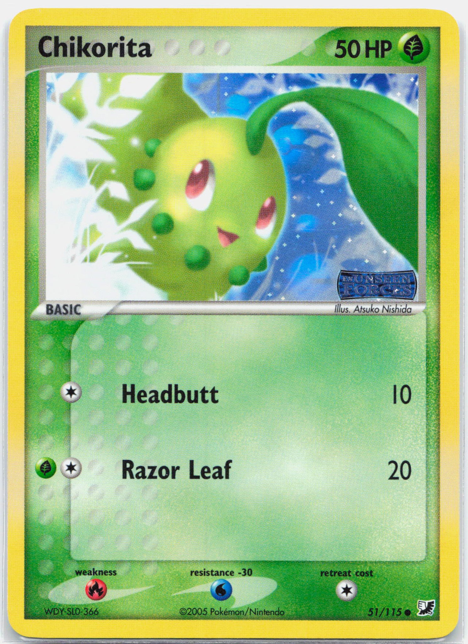 Chikorita - 51/115 Unseen Forces Reverse Holo Pokemon - NM/LP