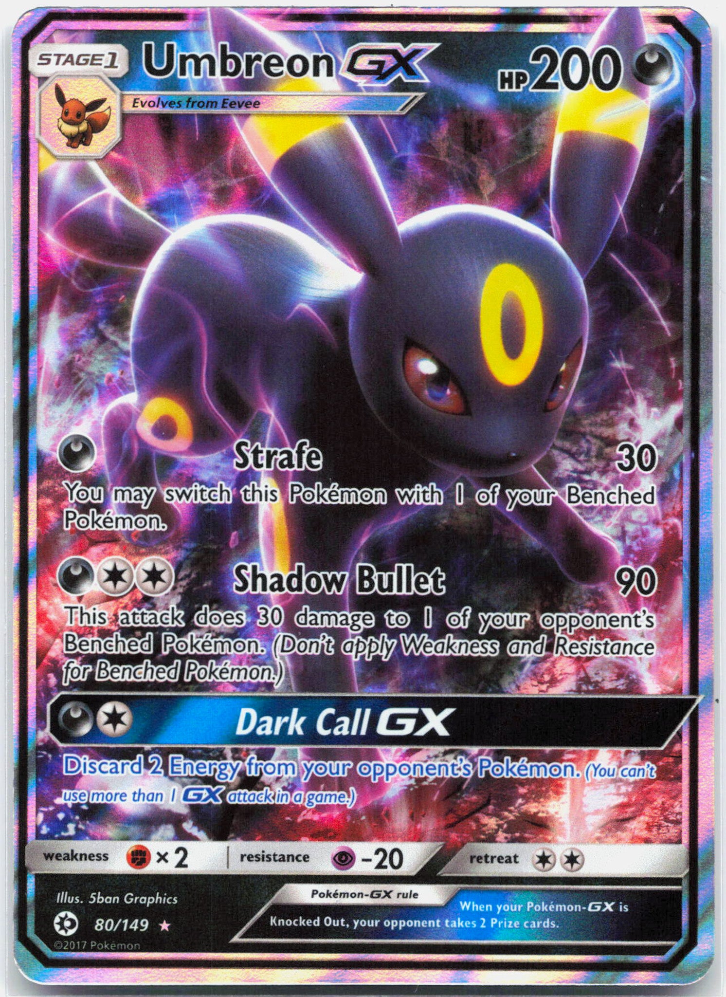 Umbreon GX - 80/149 Sun & Moon Ultra Rare Pokemon - NM