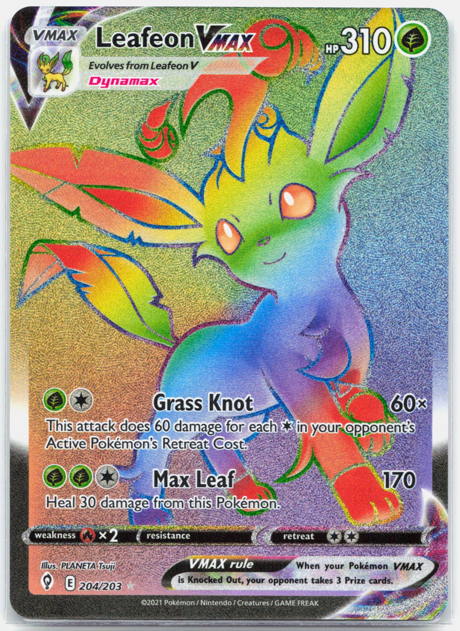 Leafeon Vmax - 204/203 Evolving Skies Rainbow Pokemon - NM/MINT