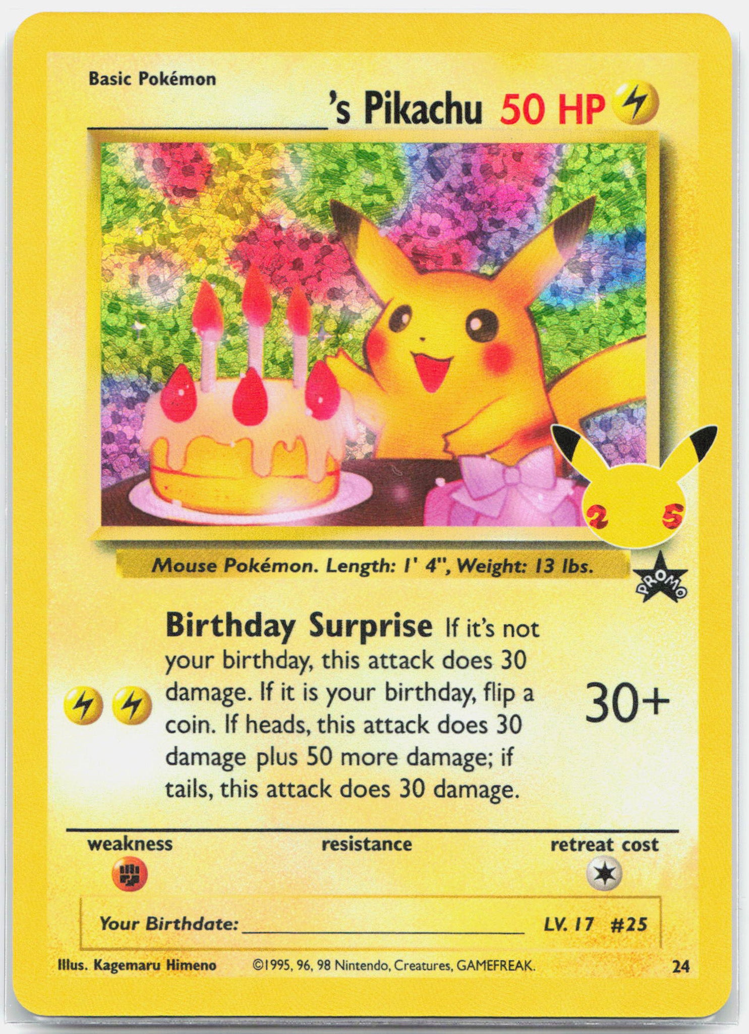 Birthday Pikachu - 24 Celebrations 25th Classic Collection Holo Pokemon - NM/MINT