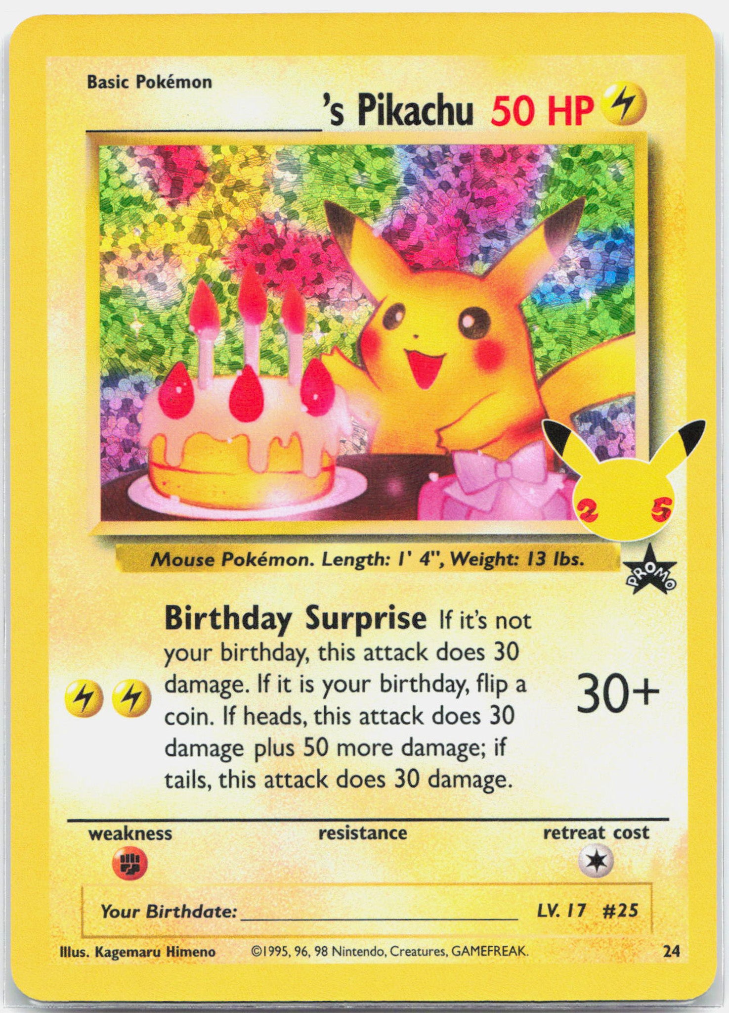Birthday Pikachu - 24 Celebrations 25th Classic Collection Holo Pokemon - NM/MINT