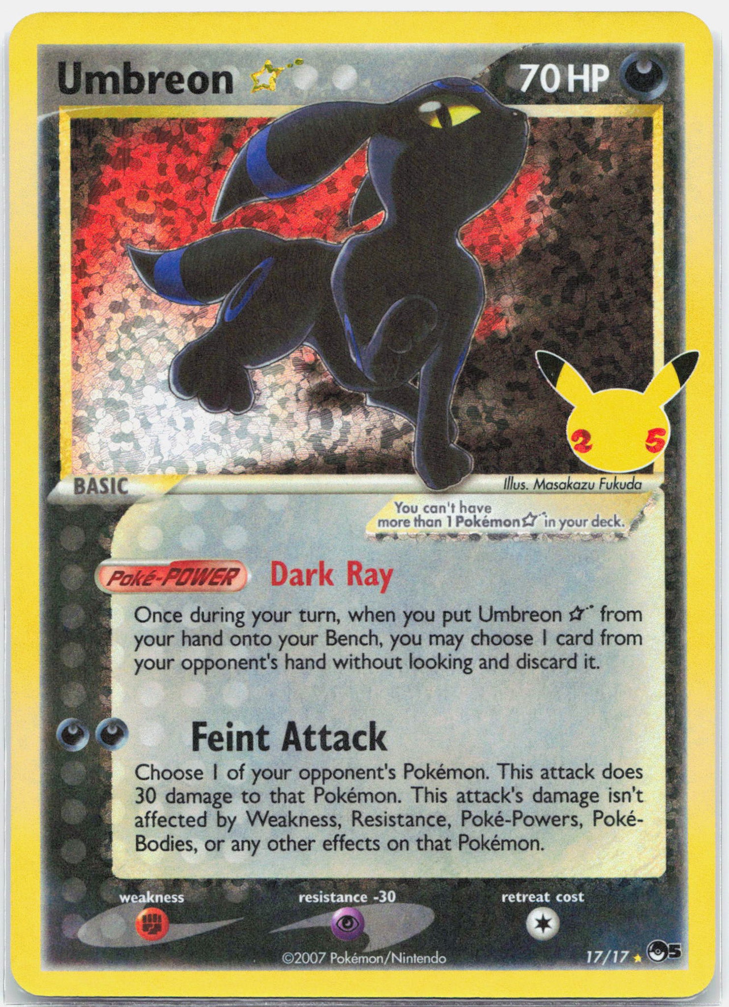 Umbreon Gold Star - 17/17 Celebrations 25th Classic Collection Holo Rare HOLO BLEED Pokemon - NM/MINT
