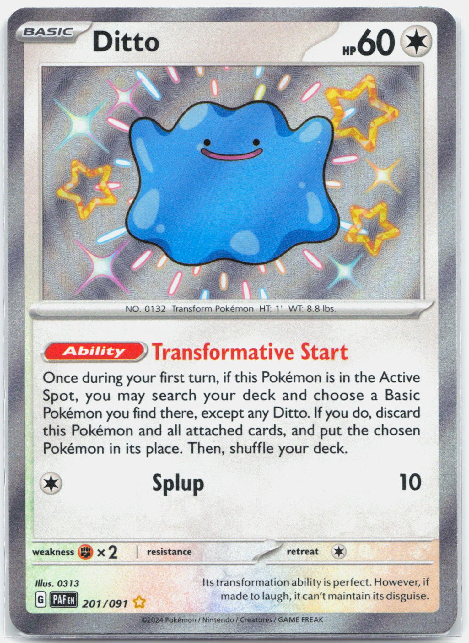 Ditto - 201/091 Paldean Fates Baby Shiny Holo Rare Pokemon - NM/LP