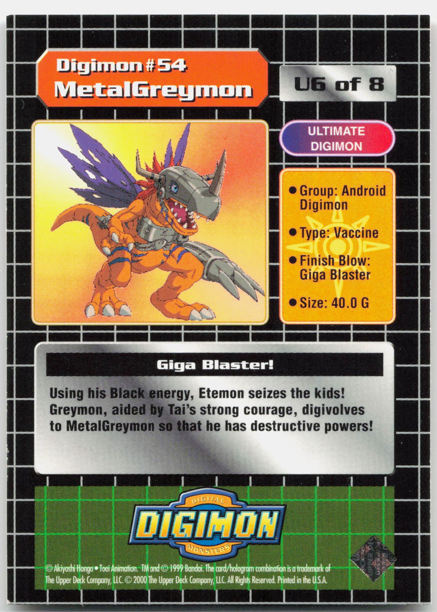 MetalGreymon - U6 of 8 Ultimate Digimon Holo Rare Digimon - NM/LP