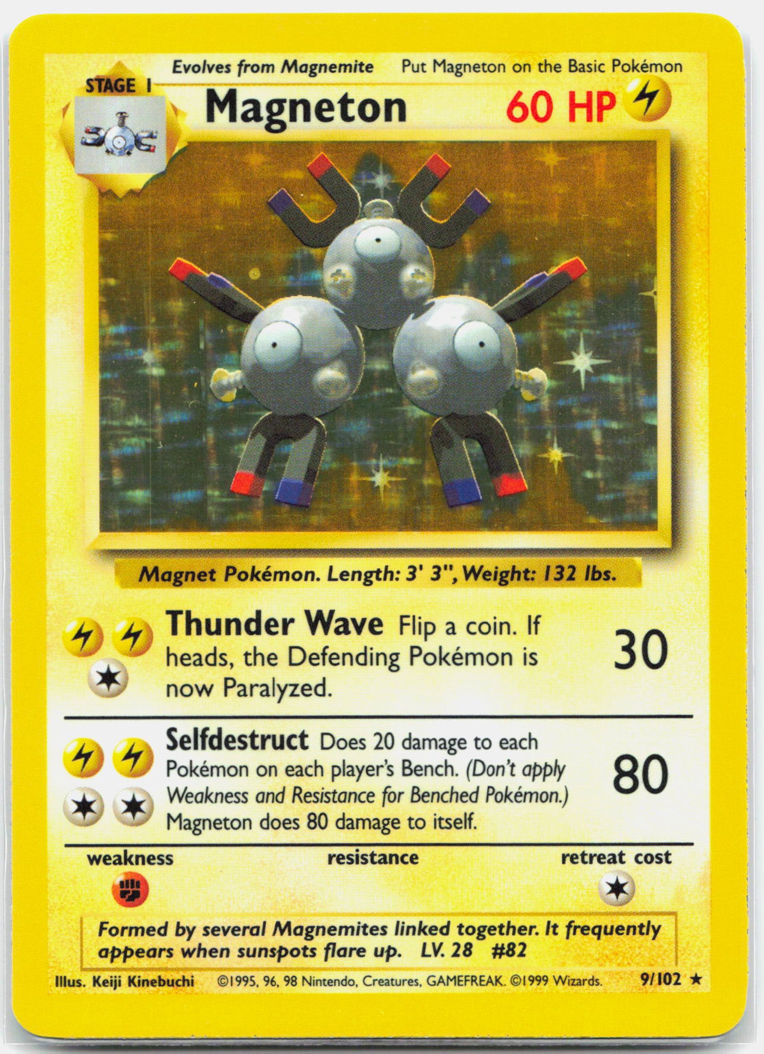 Magneton - 9/102 Base Set Unlimited Holo Rare Pokemon - NM/LP