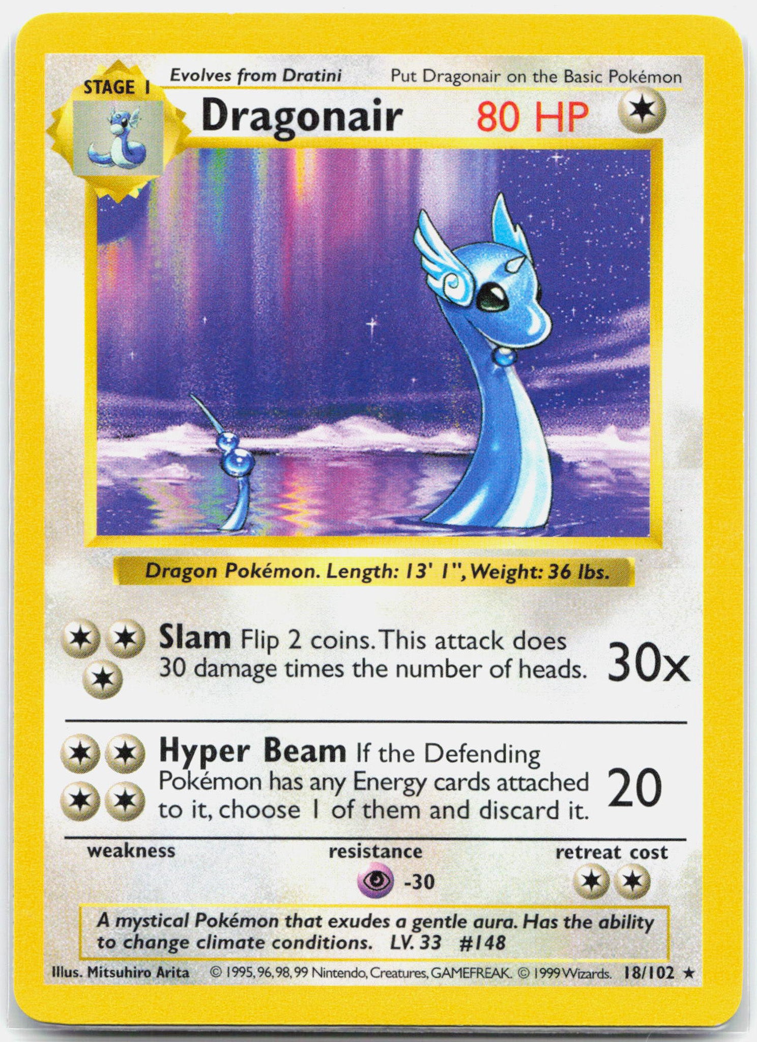 Dragonair - 18/102 Base Set Shadowless Rare Pokemon - NM/LP