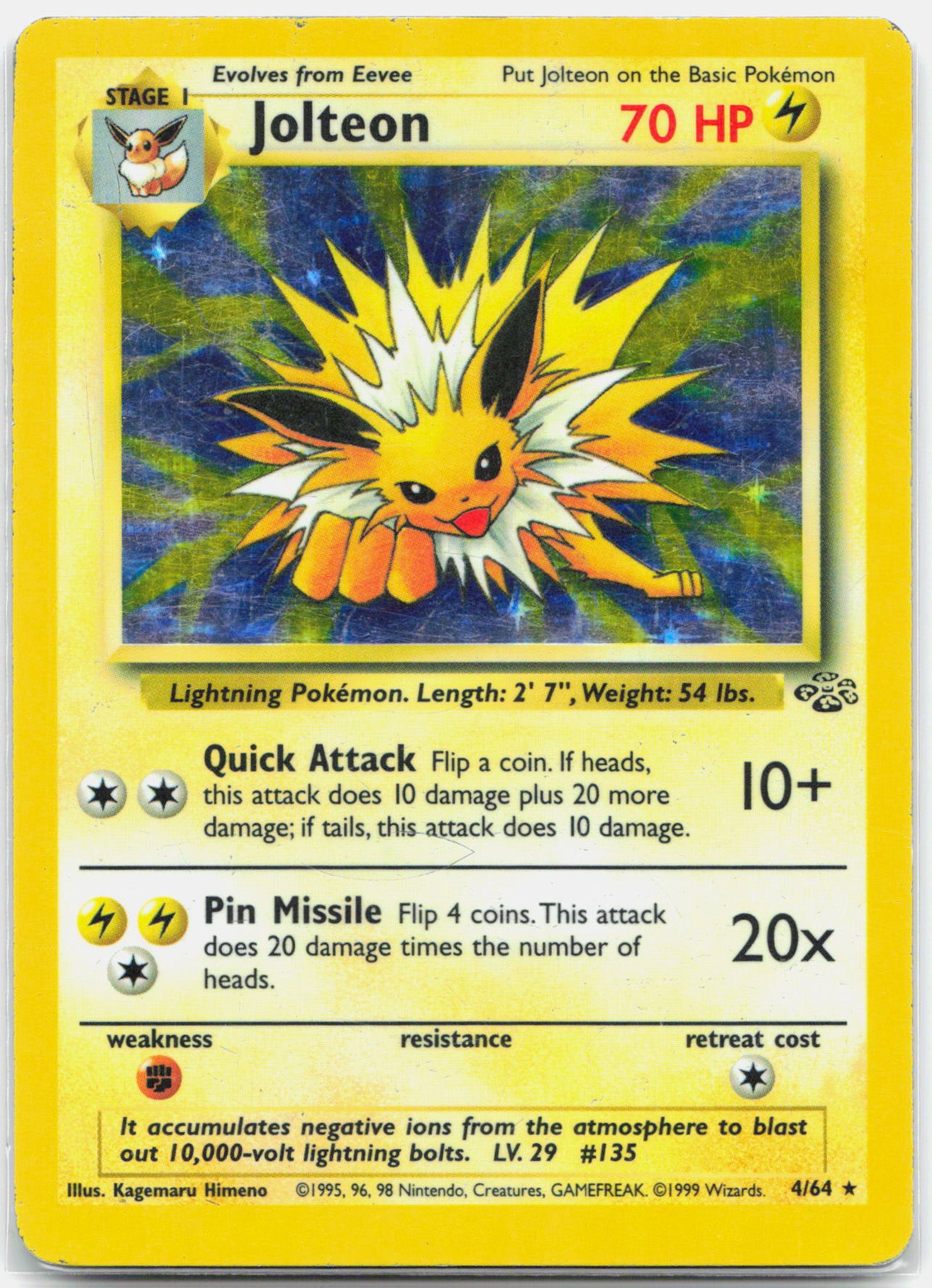 Jolteon - 4/64 Jungle Unlimited Holo Rare Pokemon - HP