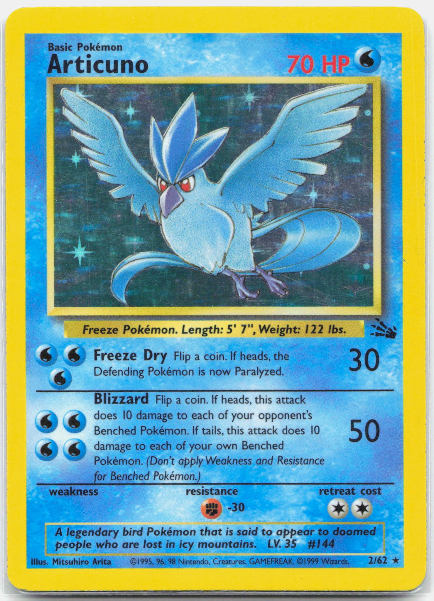 Articuno - 2/62 Fossil Unlimited Holo Rare Pokemon - MP/HP