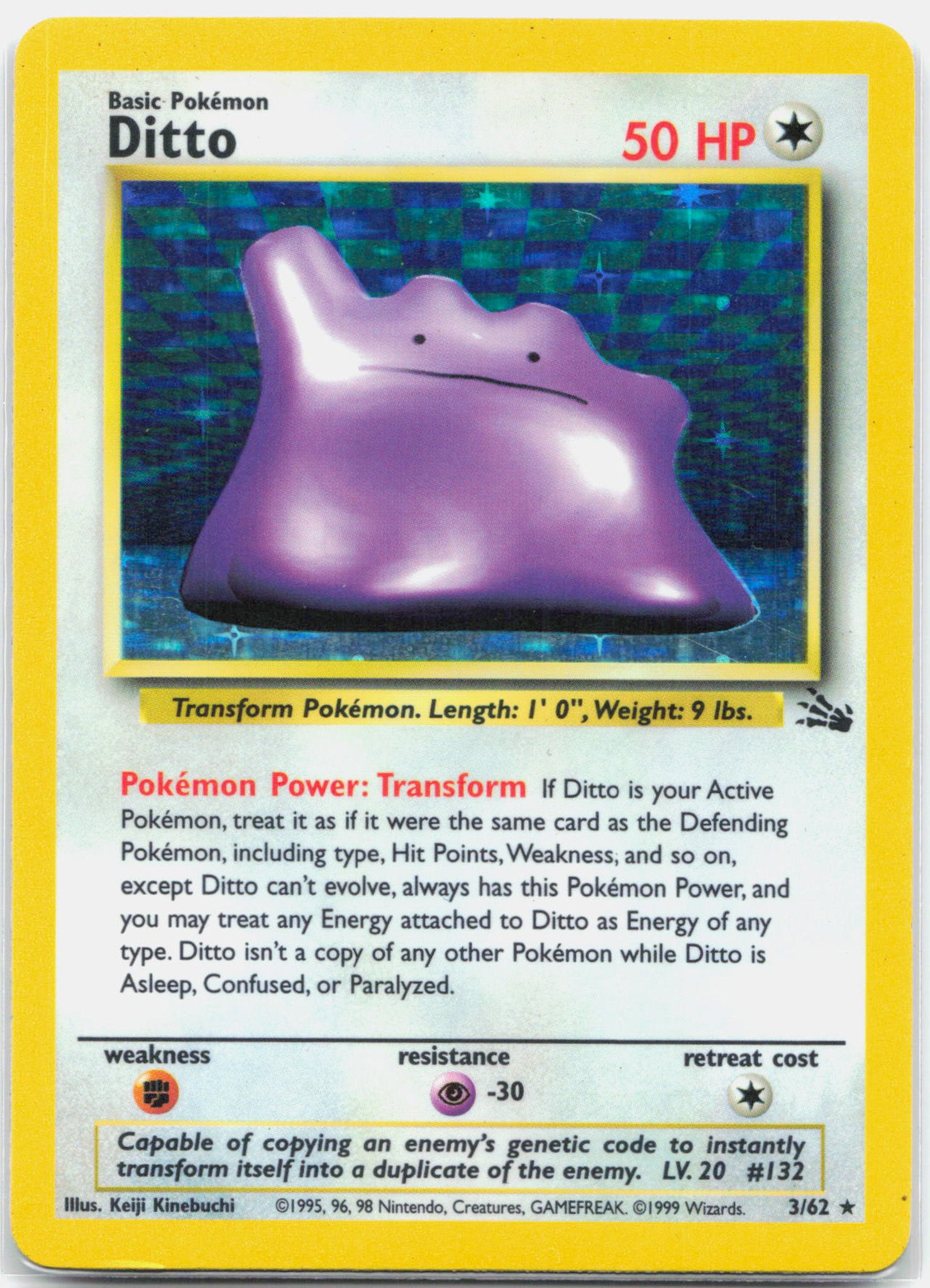 Ditto - 3/62 Fossil Unlimited Holo Rare Pokemon - LP
