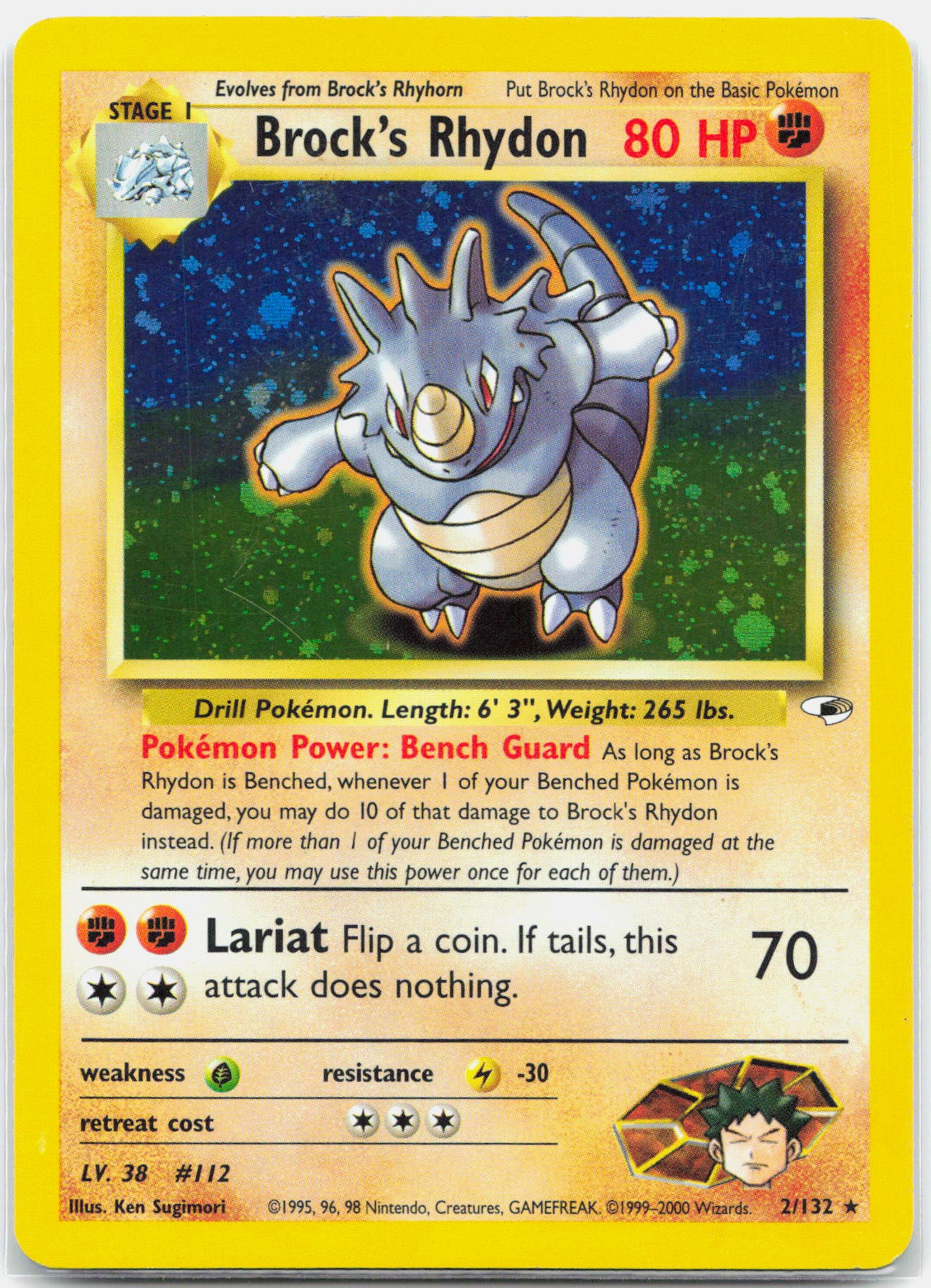 Brock's Rhydon - 2/132 Gym Heroes Unlimited Holo Rare Pokemon - LP/MP