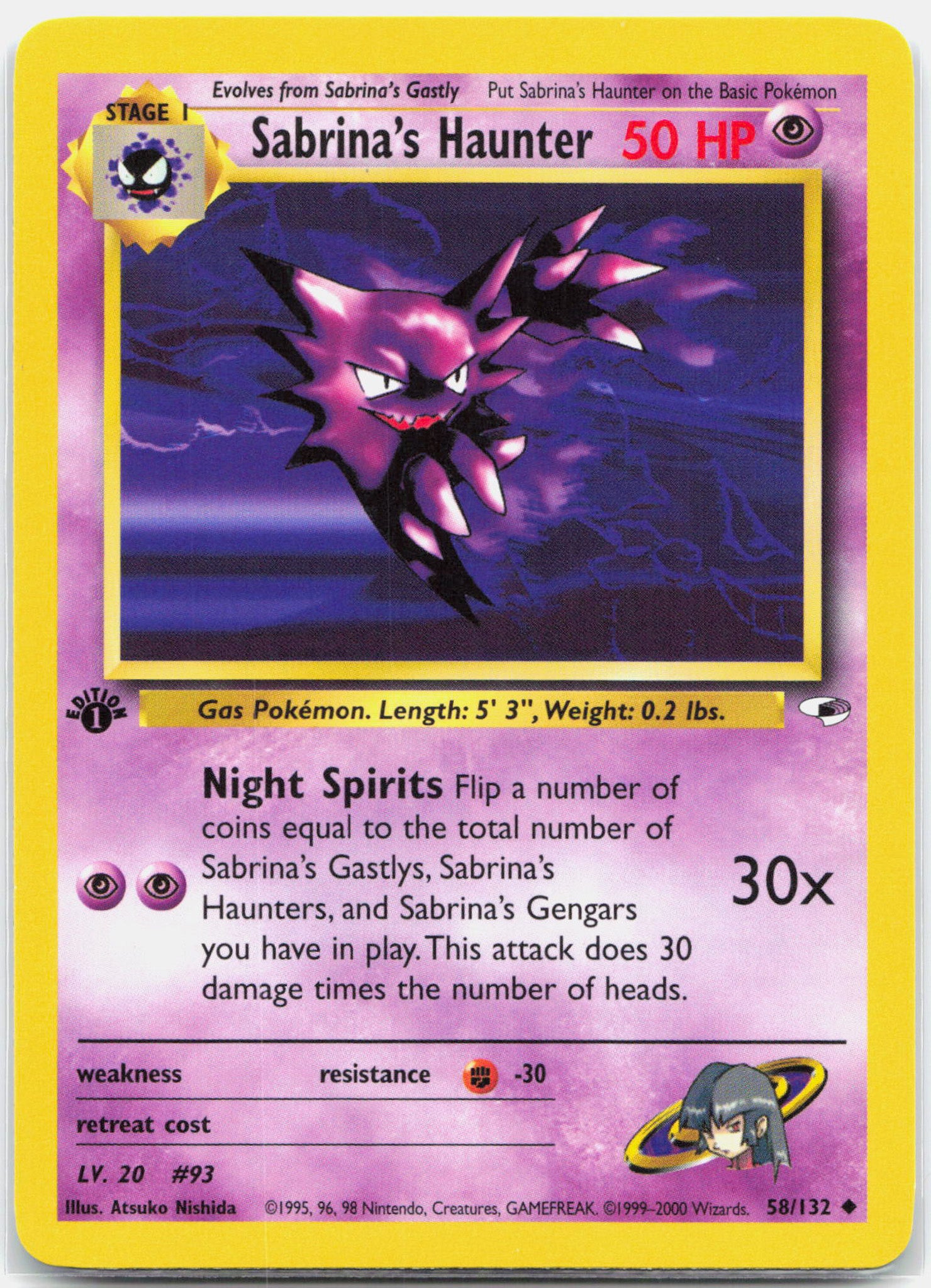 Sabrina's Haunter - 58/132 Gym Heroes 1st Edition Pokemon - NM