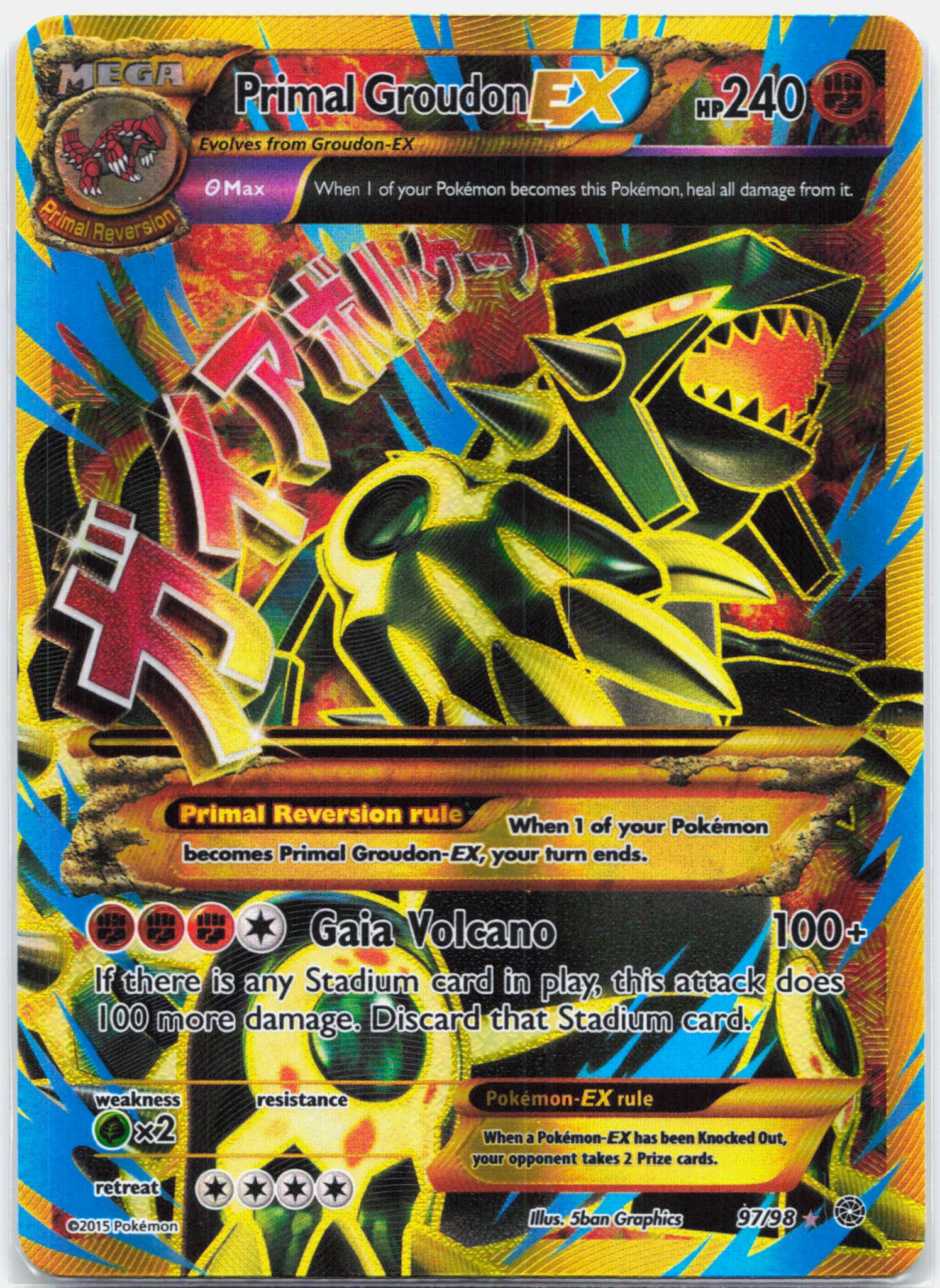 Primal Groudon EX - 97/98 Ancient Origins Shiny Gold Full Art Pokemon - NM/LP
