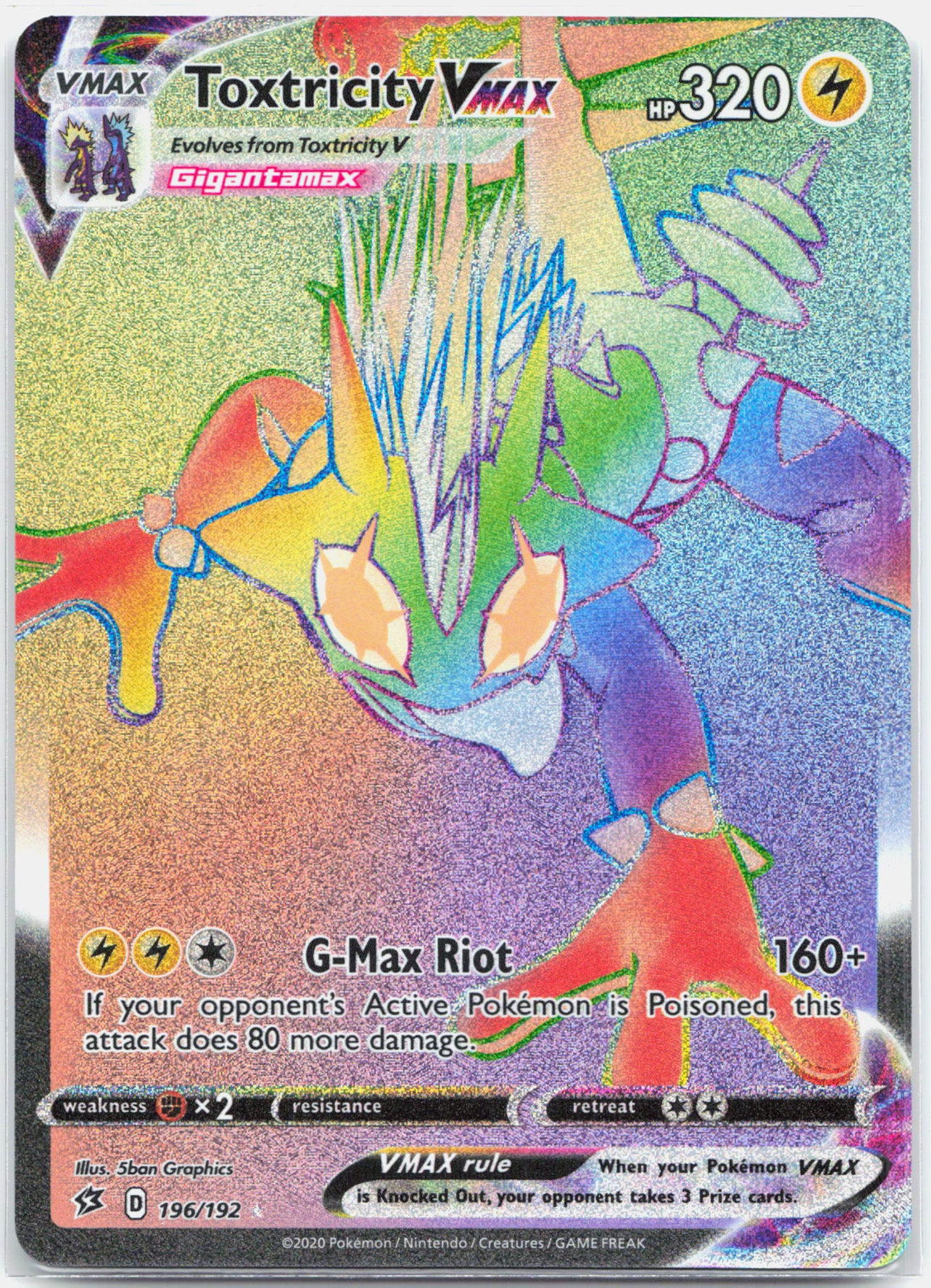 Toxtricity Vmax - 196/192 Rebel Clash Rainbow Pokemon - NM/MINT