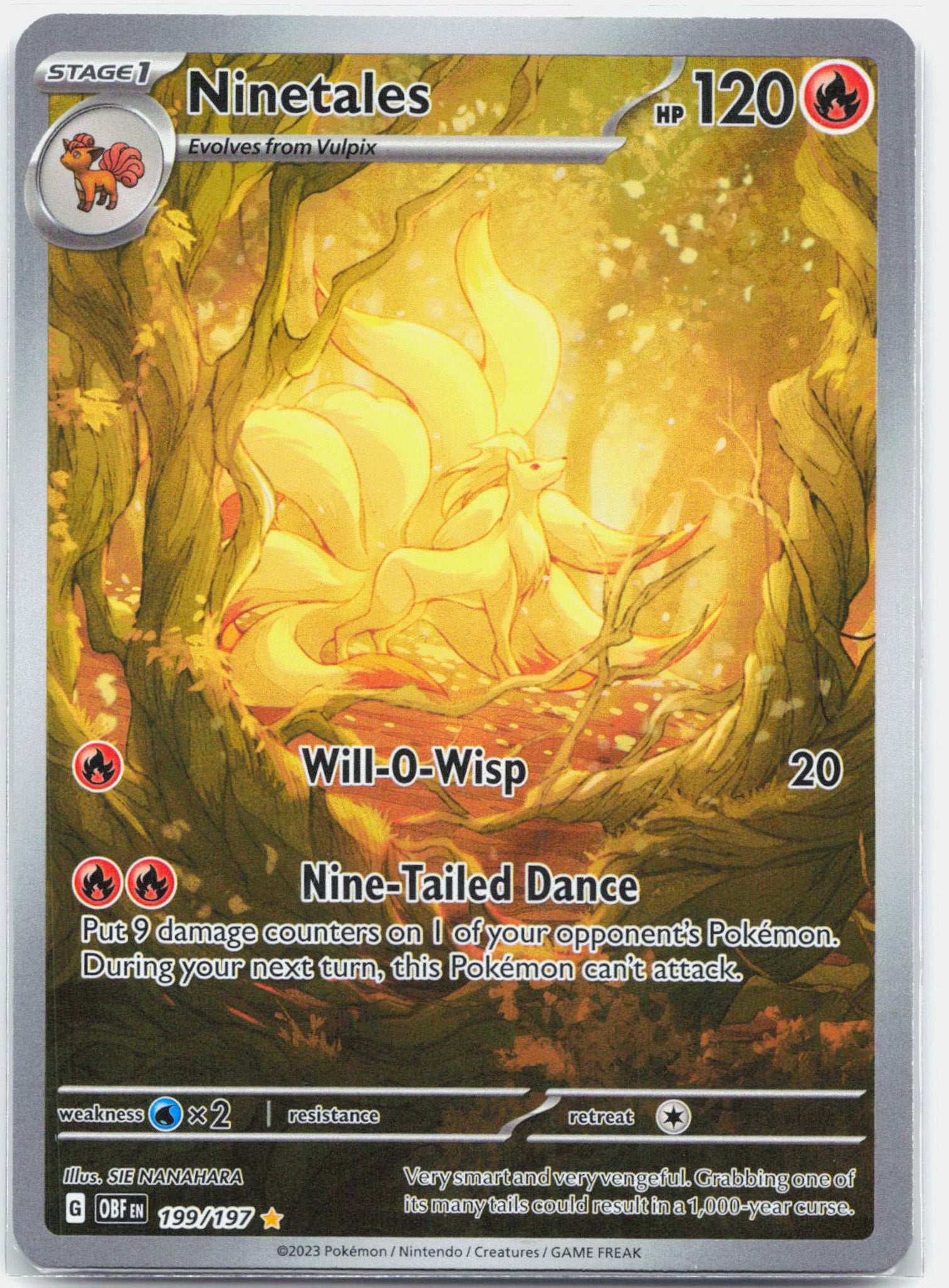 Ninetales - 199/197 Obsidian Flames Illustration Rare Pokemon - NM