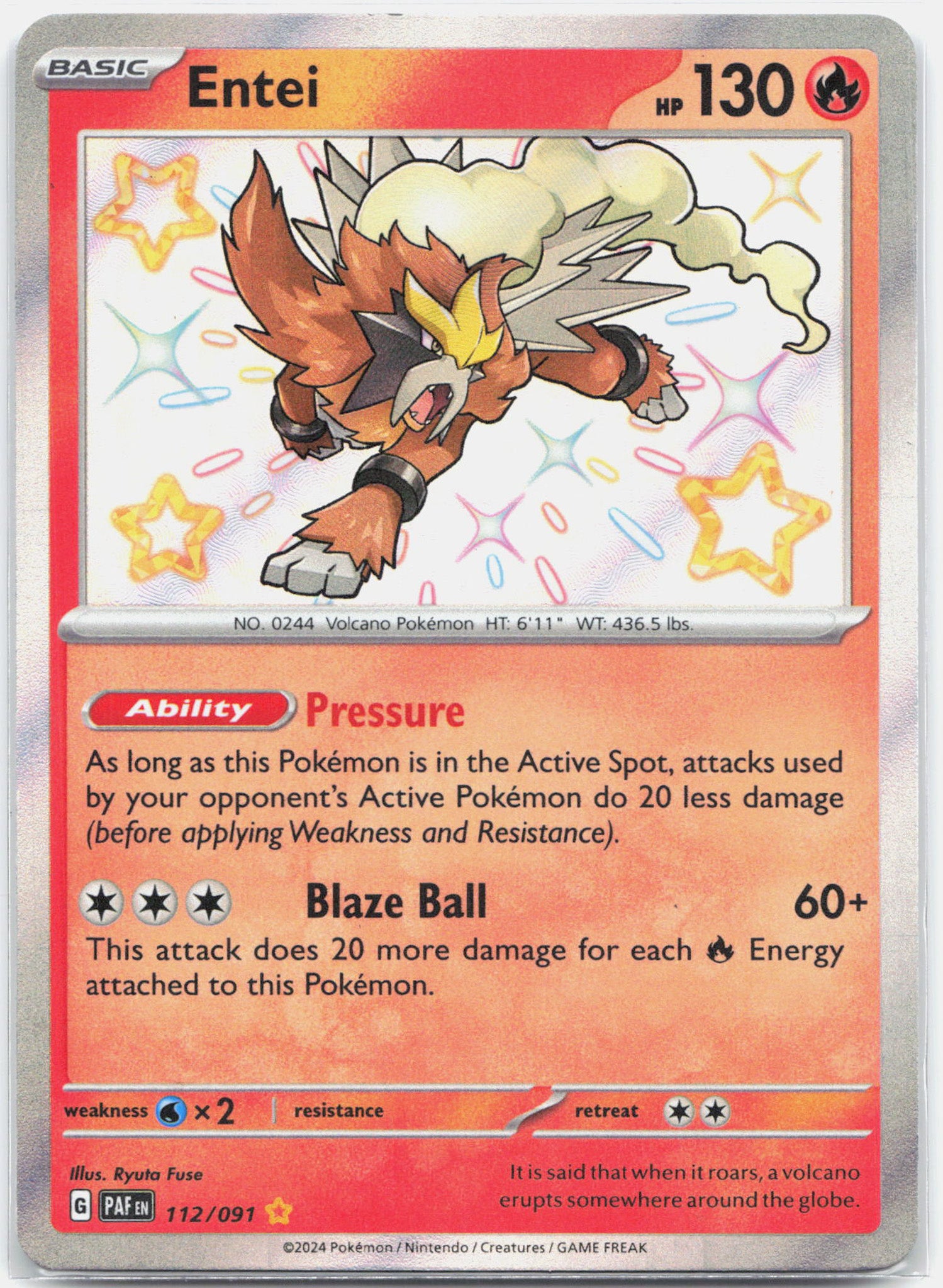 Entei - 112/091 Paldean Fates Baby Shiny Holo Rare Pokemon - NM